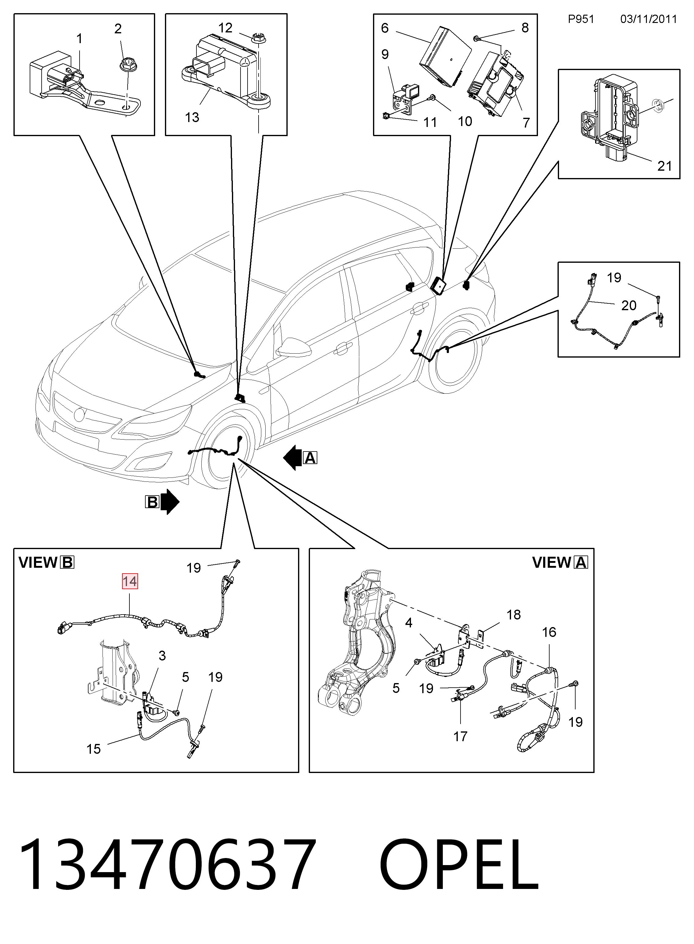 13470637 Opel Sensor de rueda abs