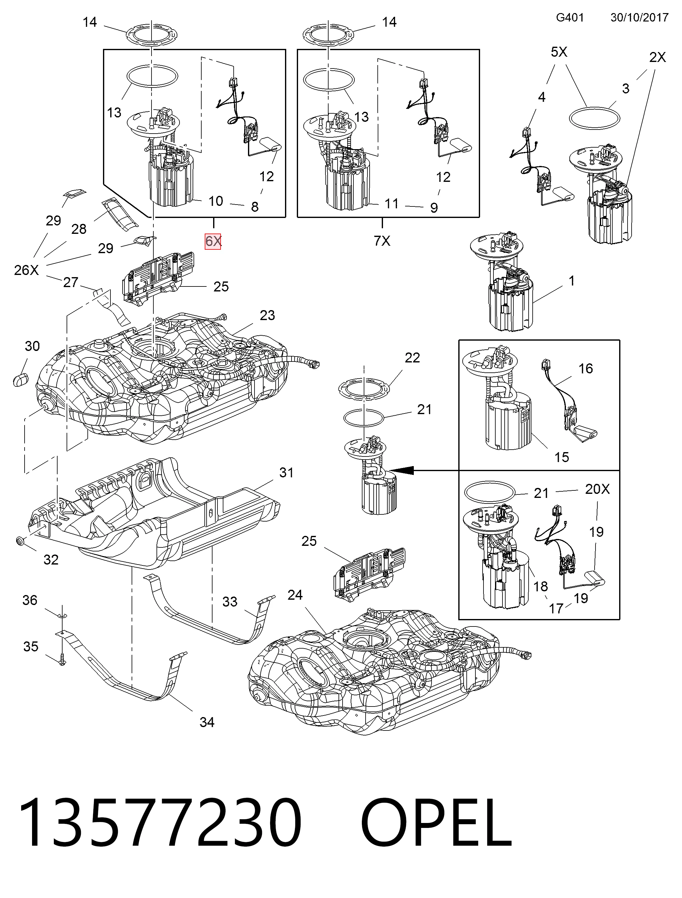 13577230 Opel Módulo de alimentación de combustible