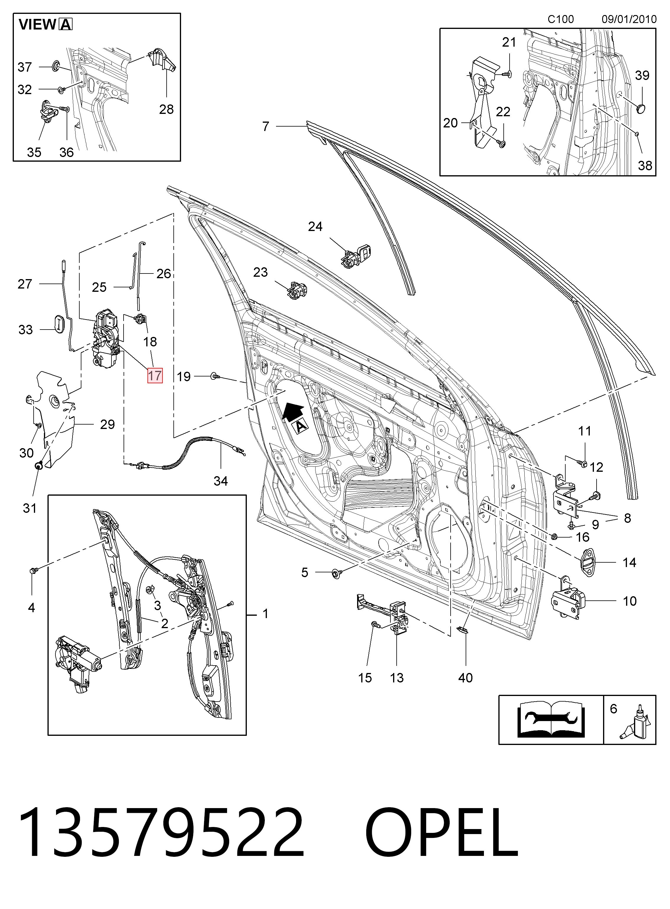 13579522 Opel Cerradura de puerta