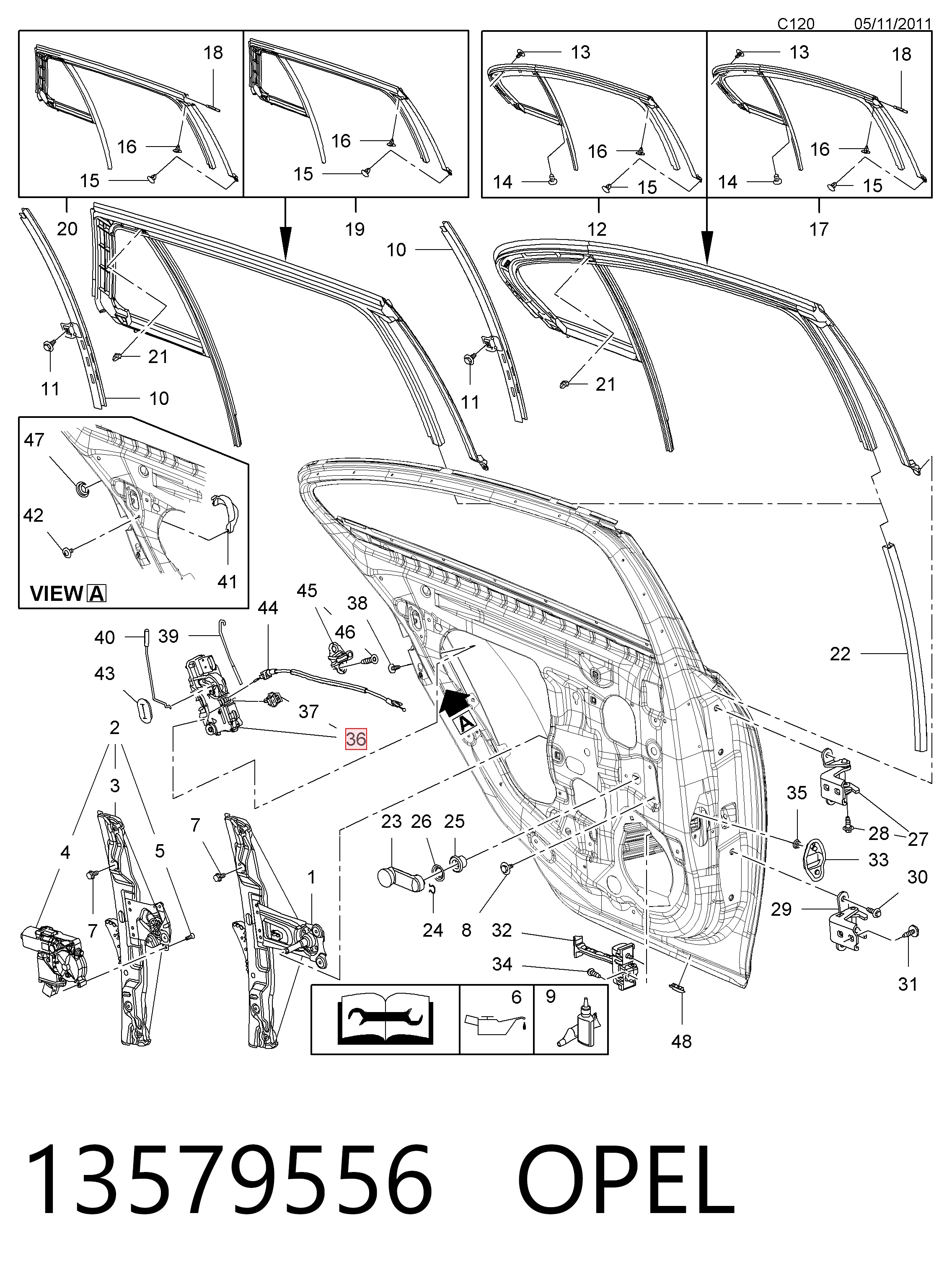 13579556 Opel Cerradura de la puerta trasera derecha