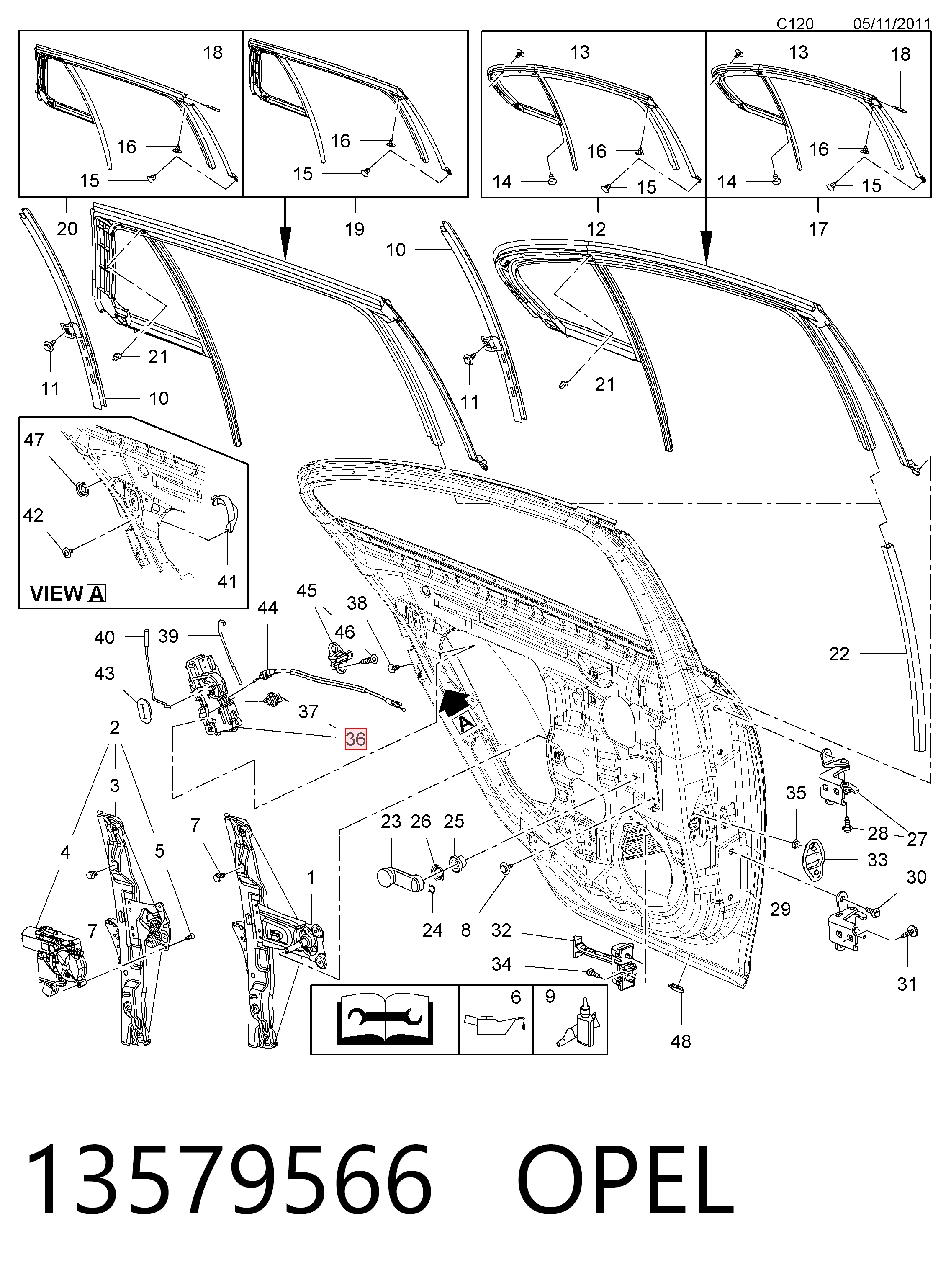 13579566 Opel Cerradura de la puerta trasera derecha