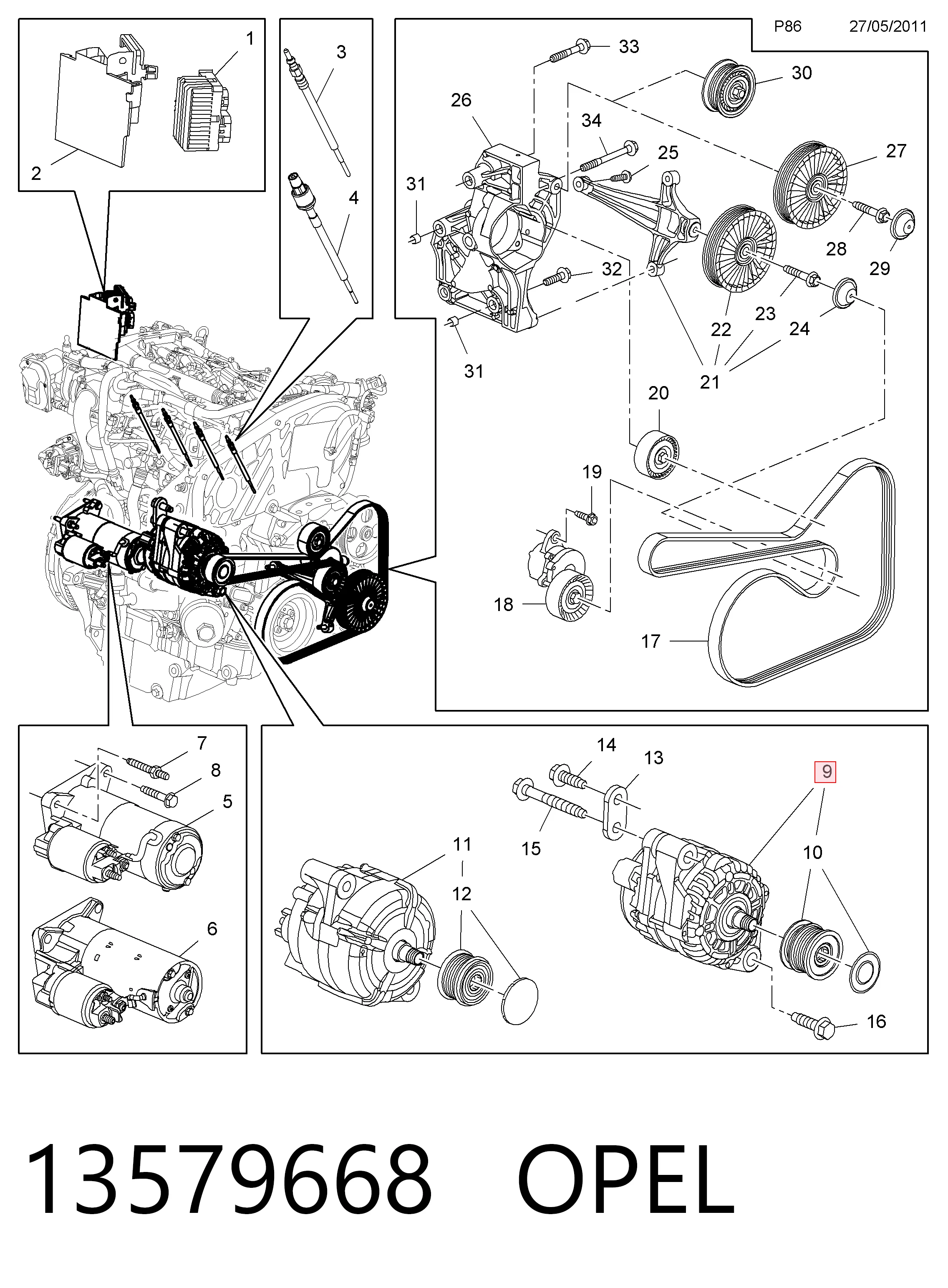 13579668 Opel Alternador de coche