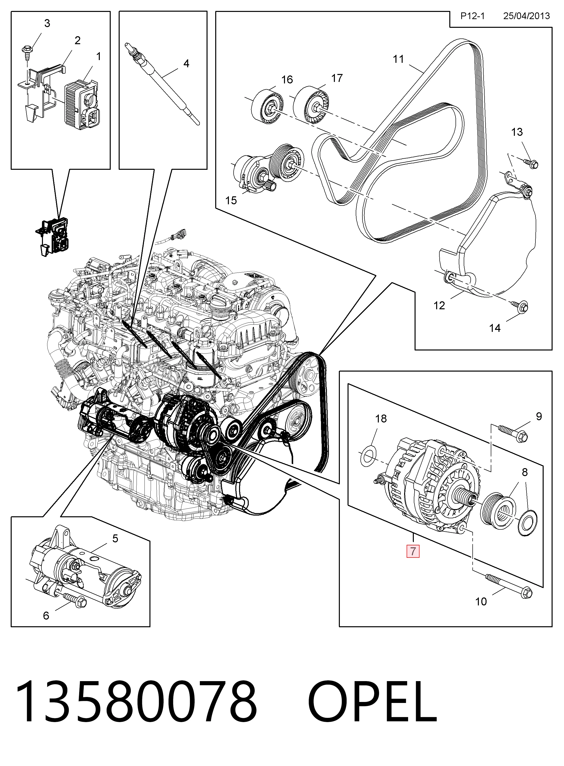 13580078 Opel Alternador de coche