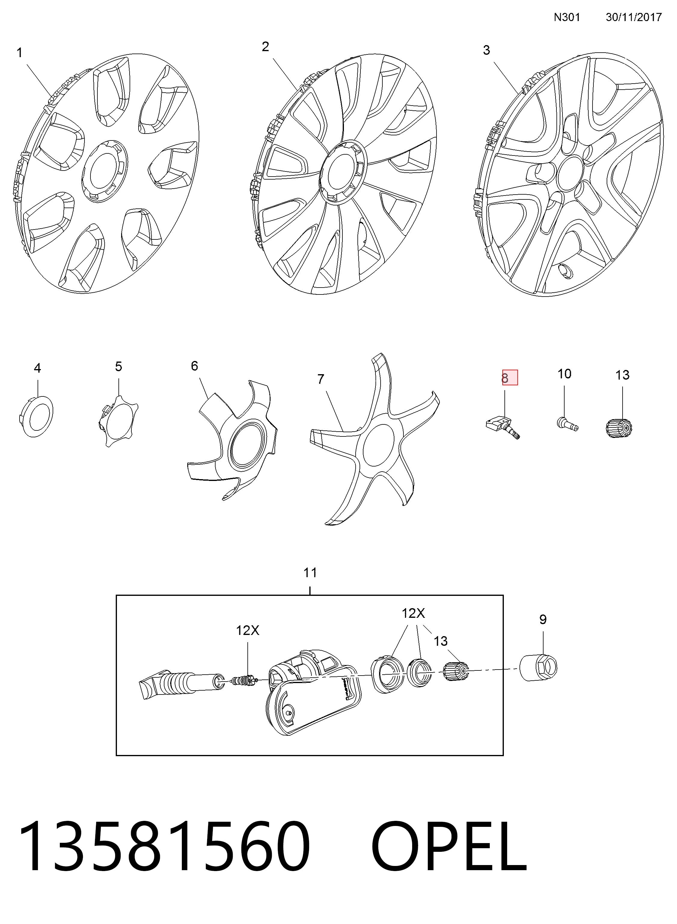 Sensor de presión de neumáticos (TPMS) para Opel Zafira C P12