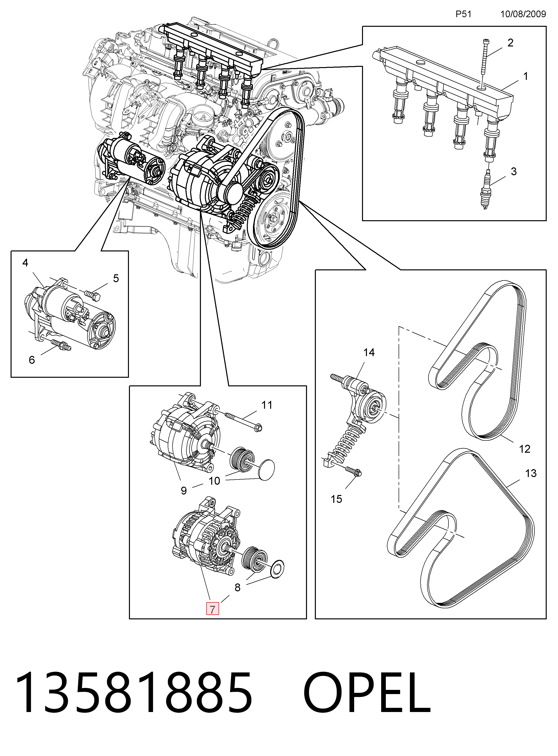 13581885 Opel Alternador de coche