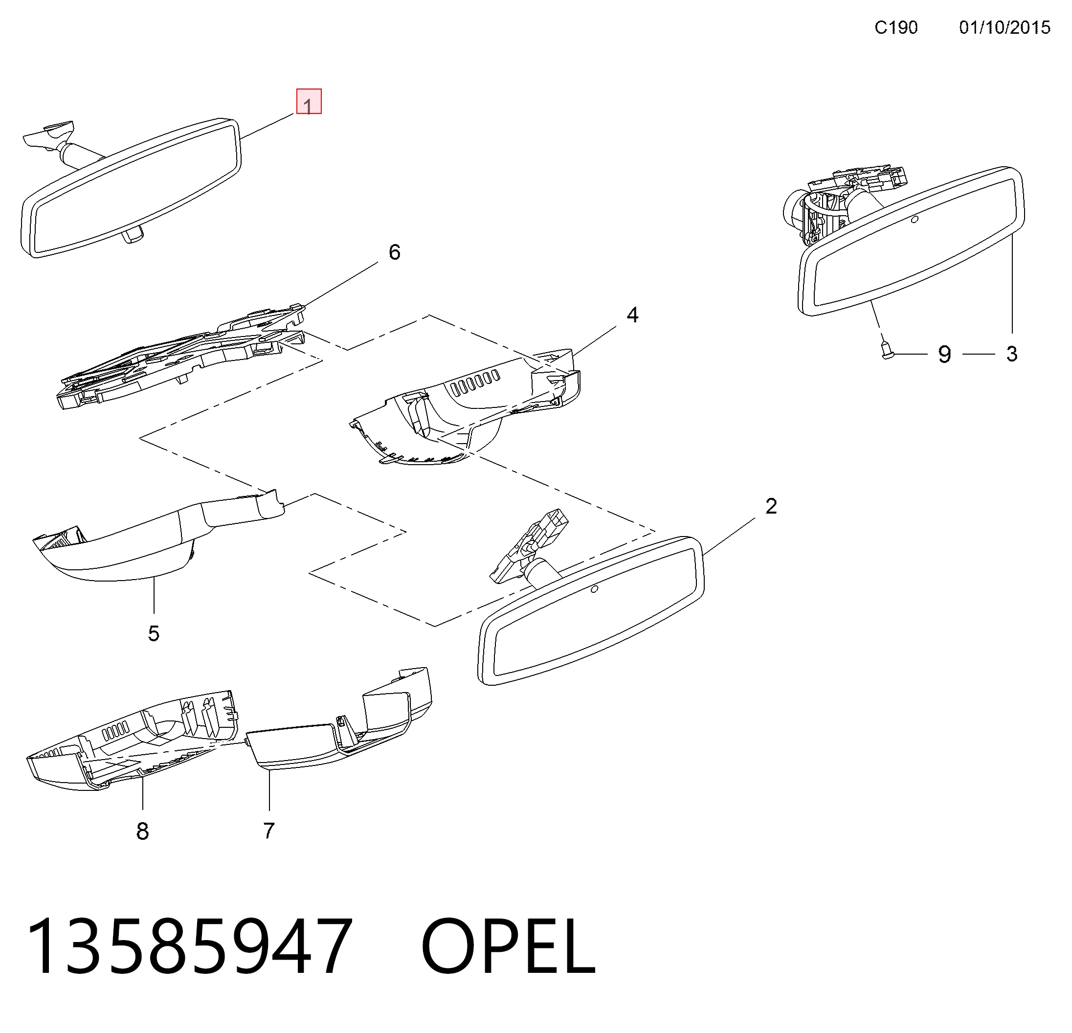13585947 Opel Espejo retrovisor interior