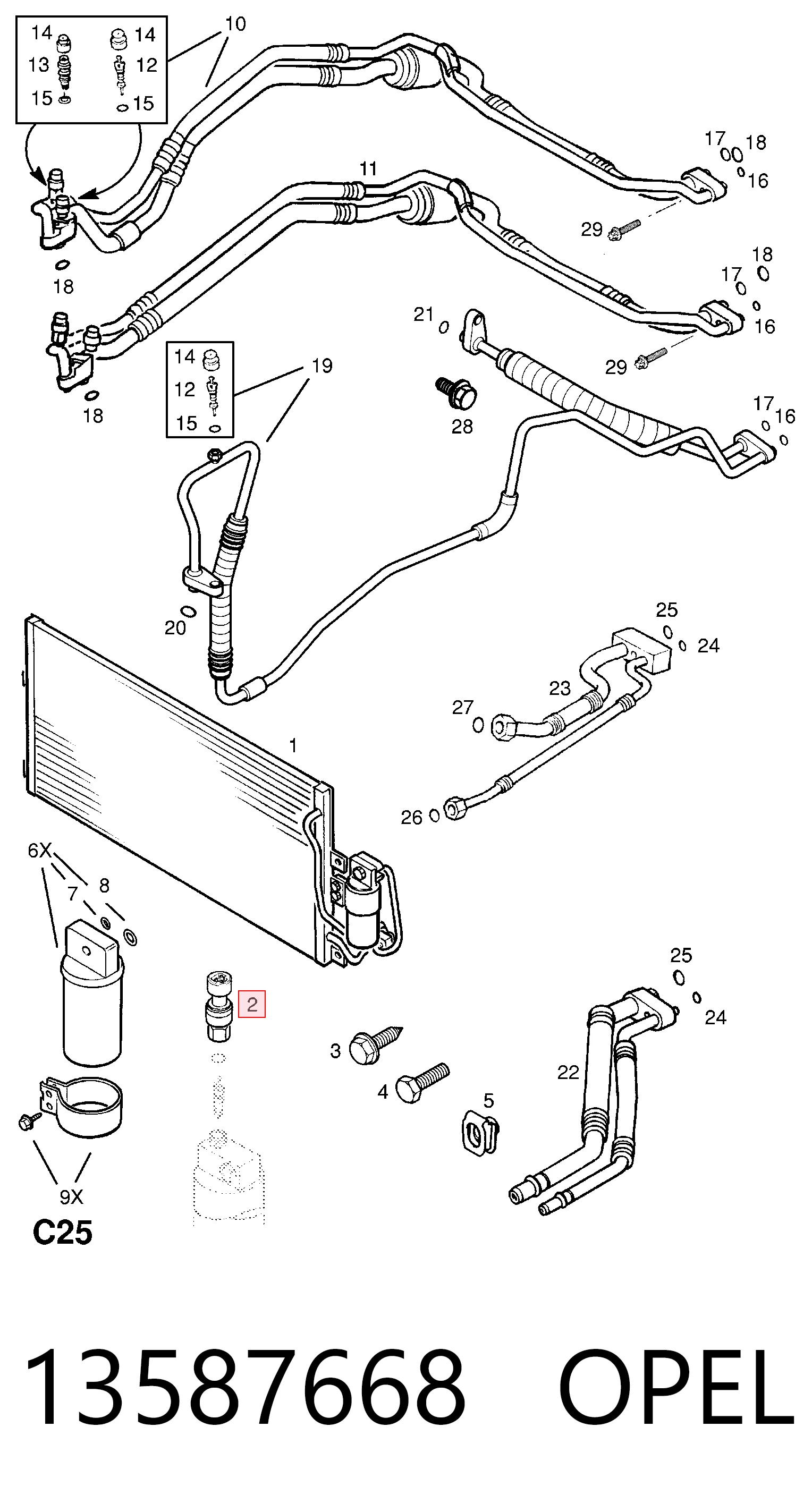 13587668 Opel Sensor de baja presion aire acondicionado