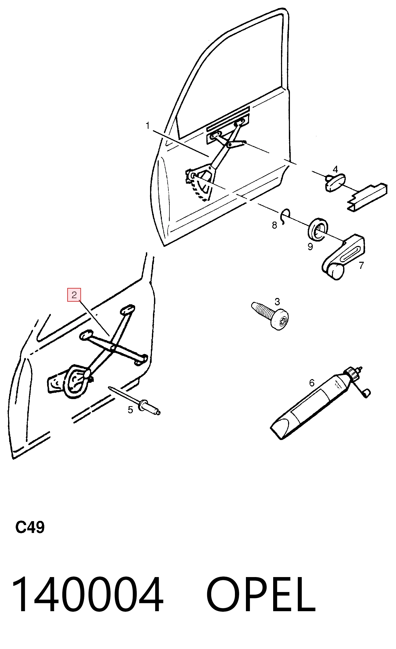 140004 Opel Mecanismo levanta, puerta delantera derecha