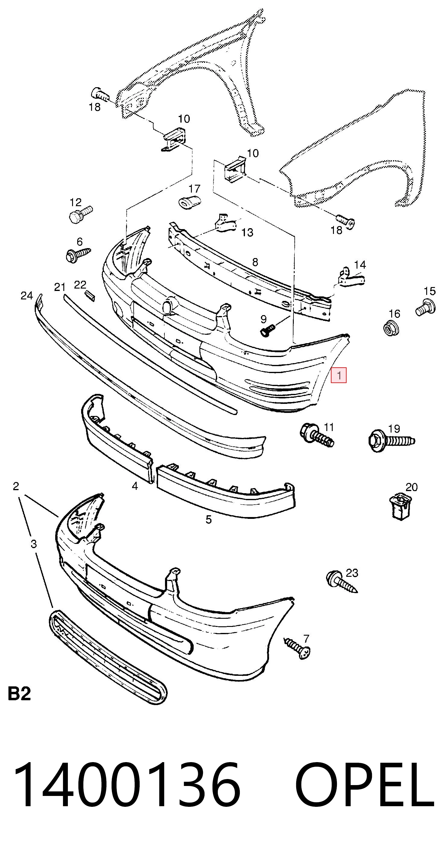 93235701 General Motors Paragolpes delantero