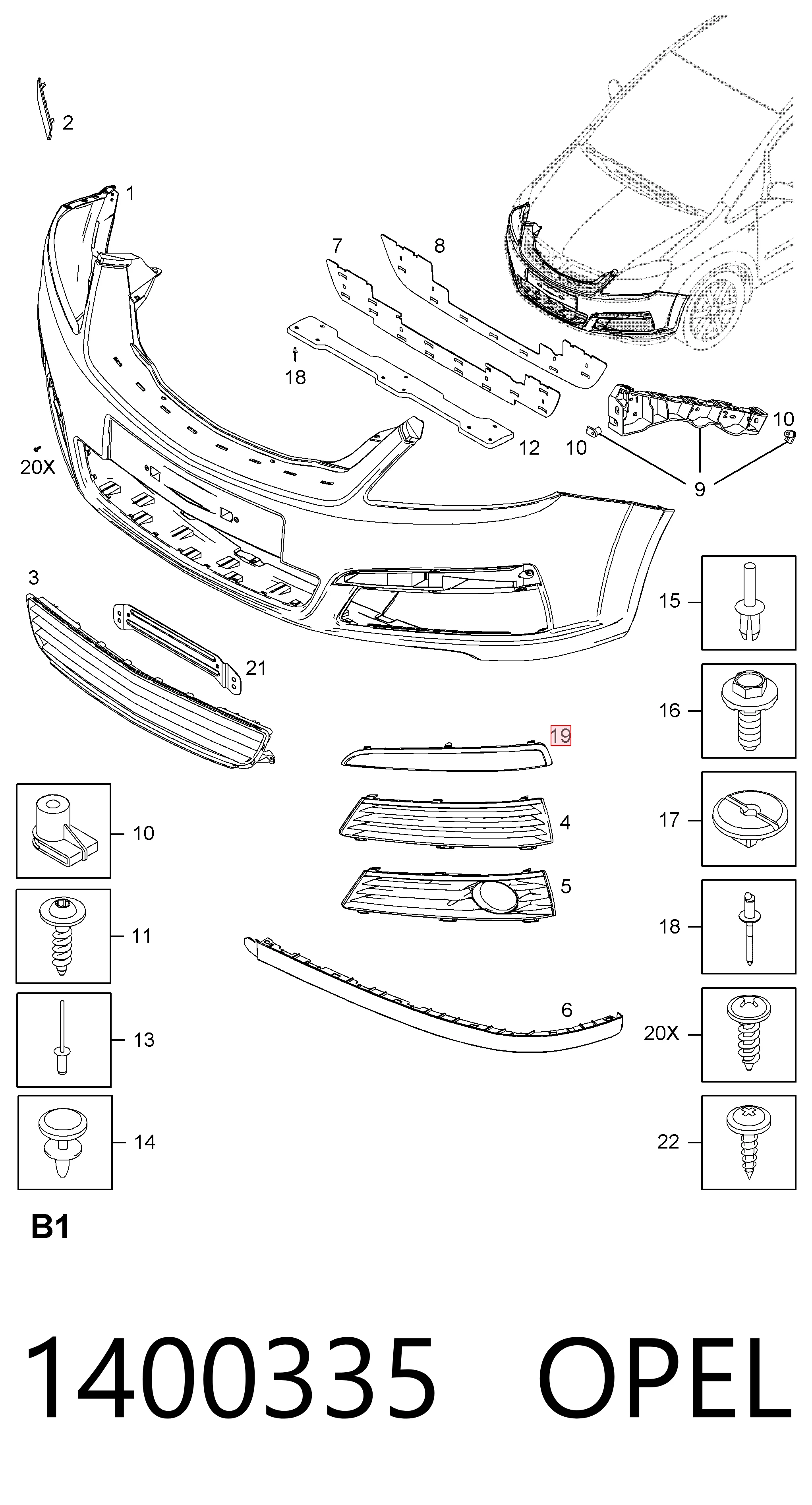 1400335 Opel Protector paragolpes delantero izquierdo