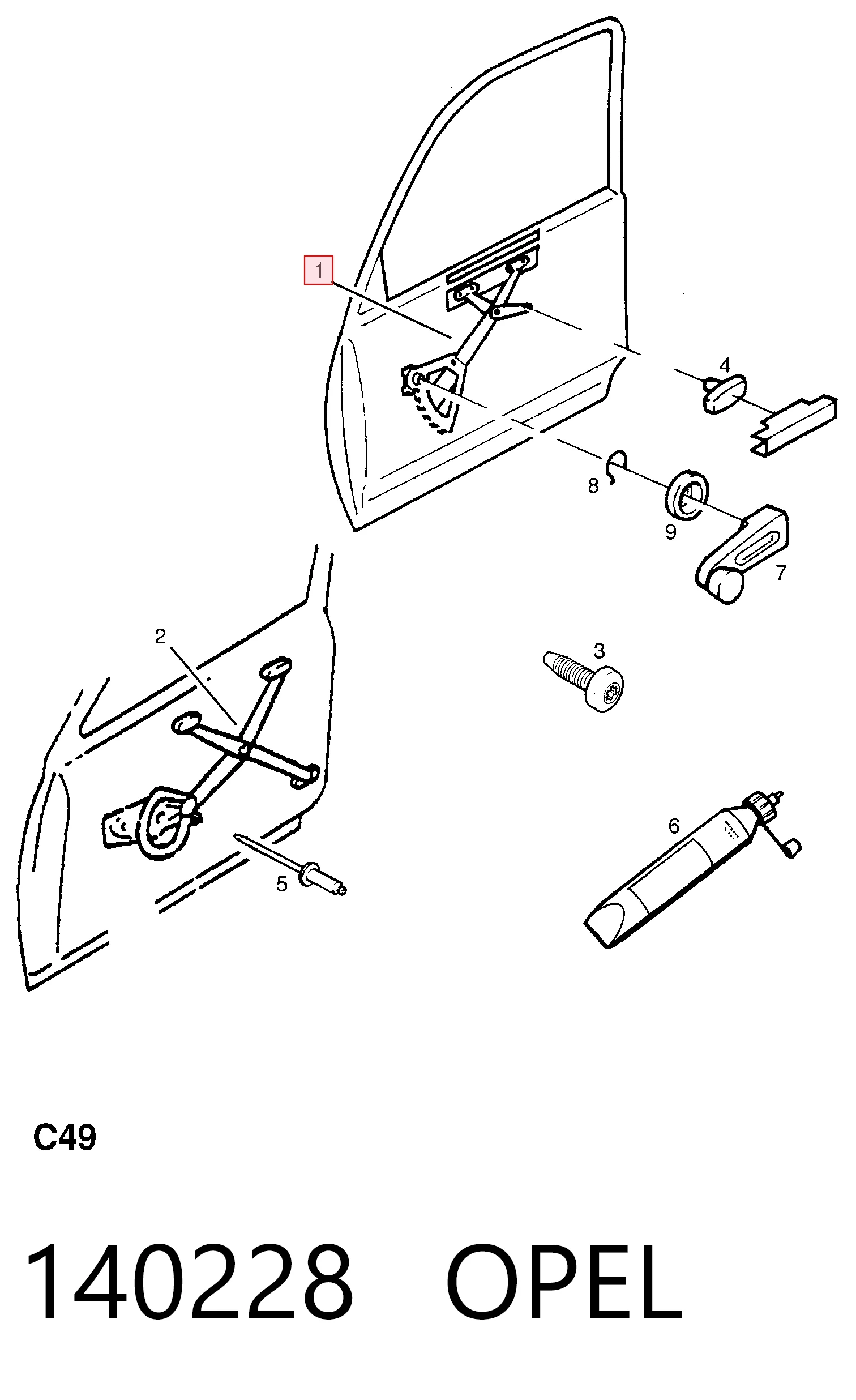 Mecanismo levanta, puerta delantera derecha Opel Combo  (1994-2001)