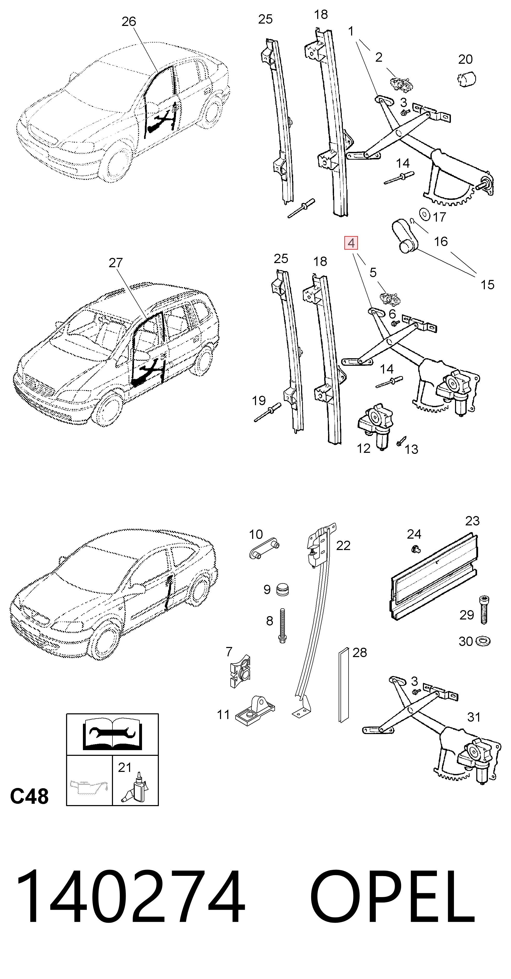Mecanismo elevalunas delantero derecha Opel Astra F