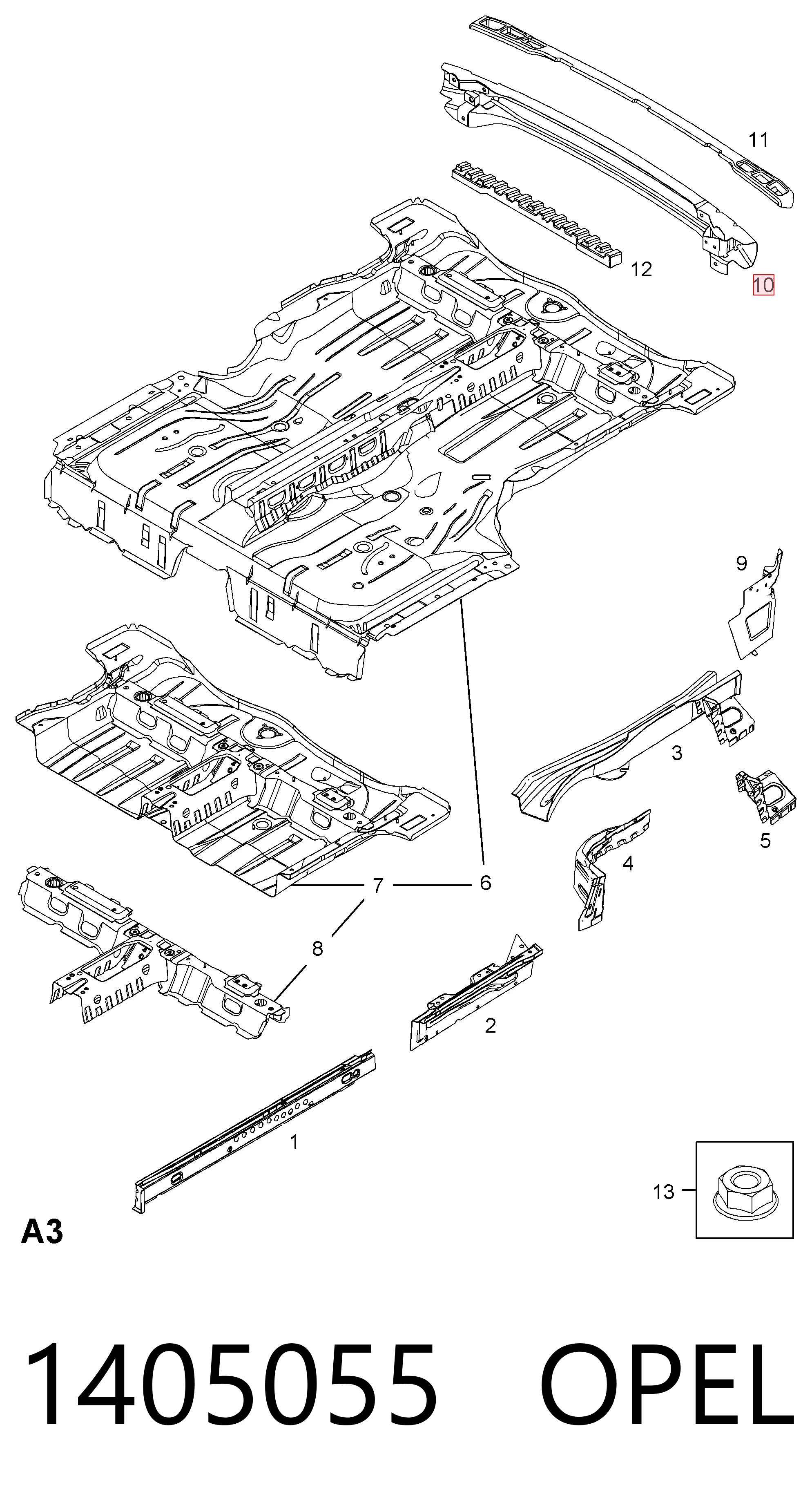 Refuerzo parachoques trasero para Opel Zafira B A05