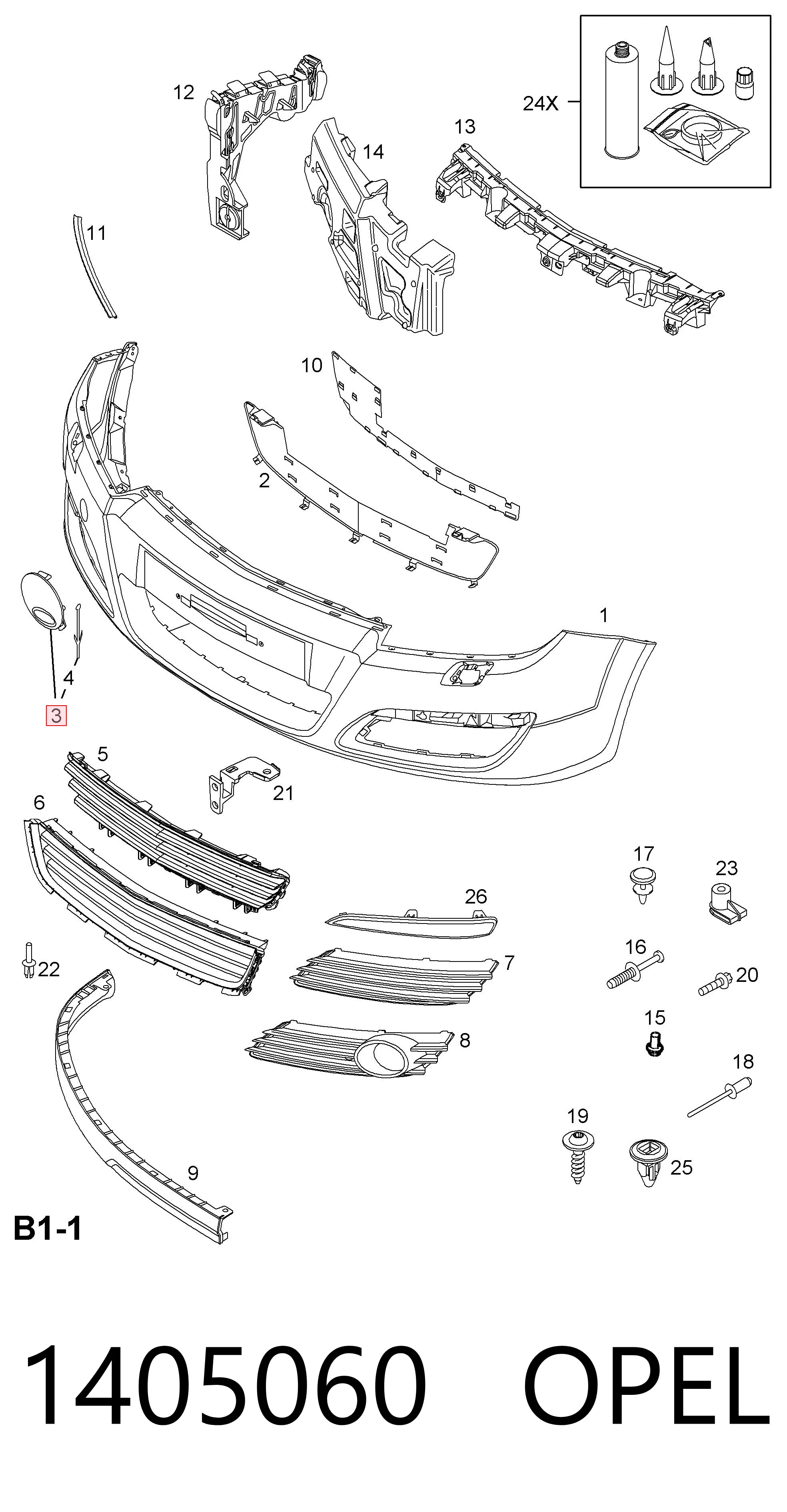 Tapa gancho de arrastre, delantera Opel Astra (L35)