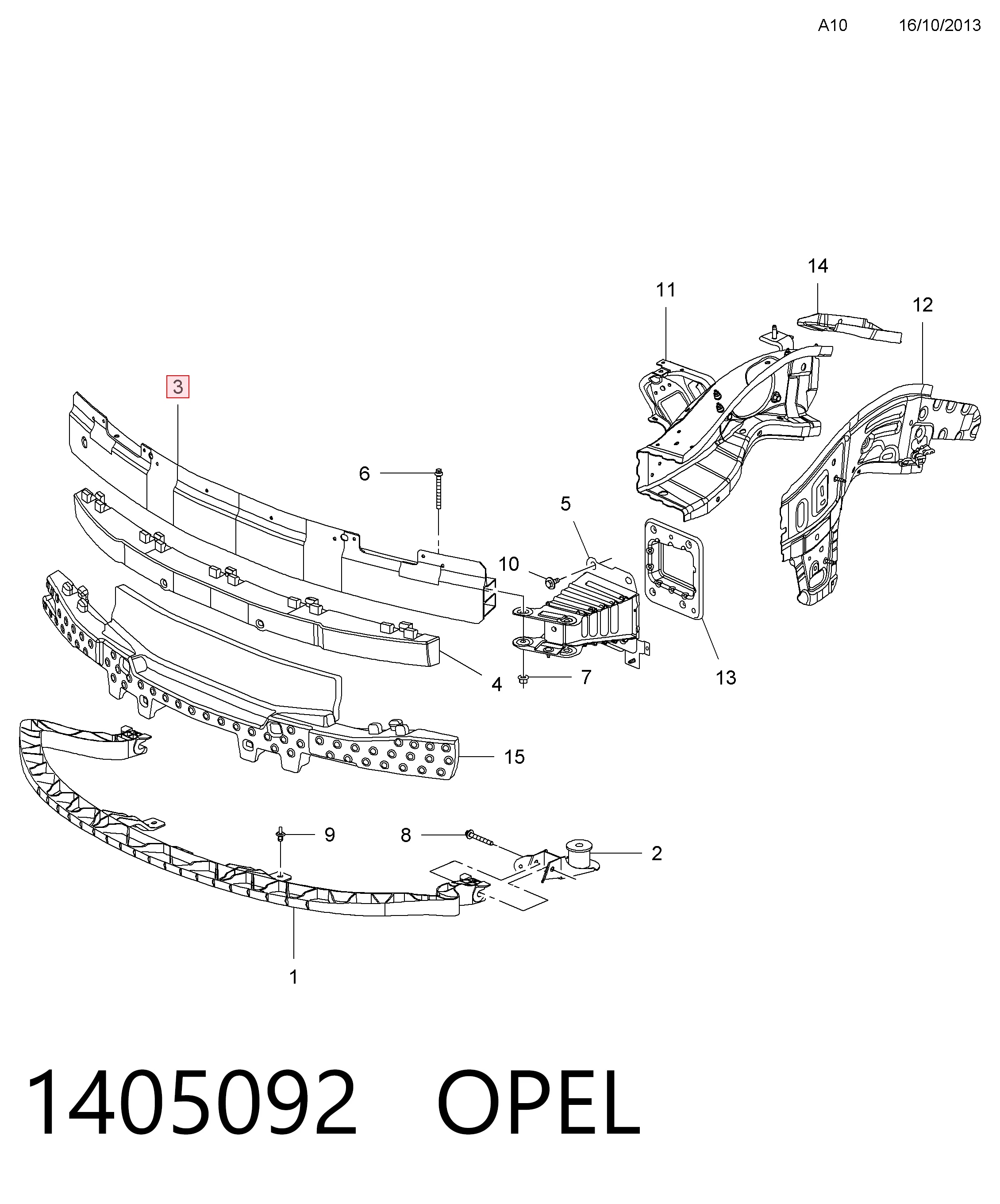 Refuerzo parachoque delantero para Opel Meriva B 