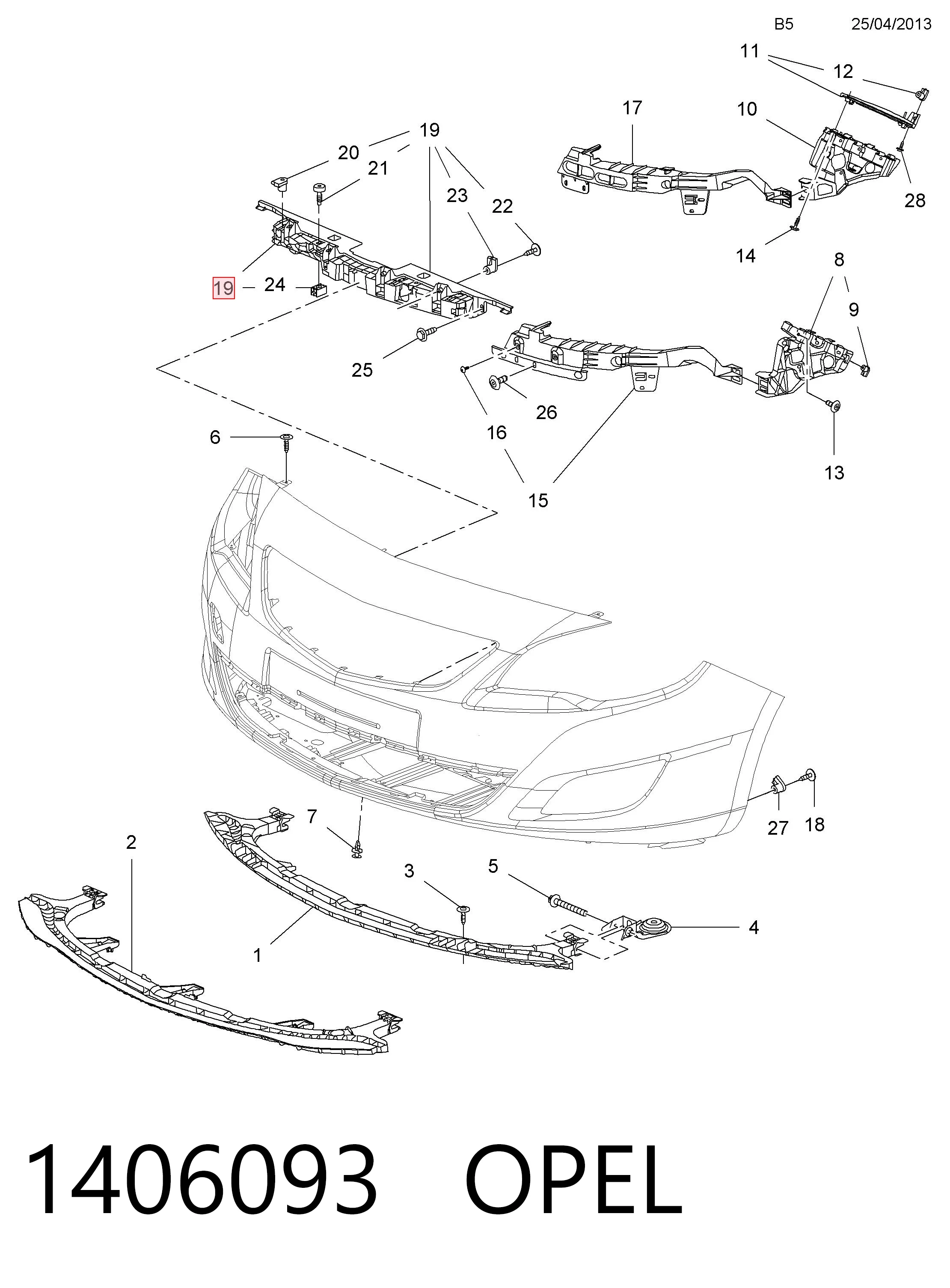  Soporte de parachoques delantero Opel Astra 
