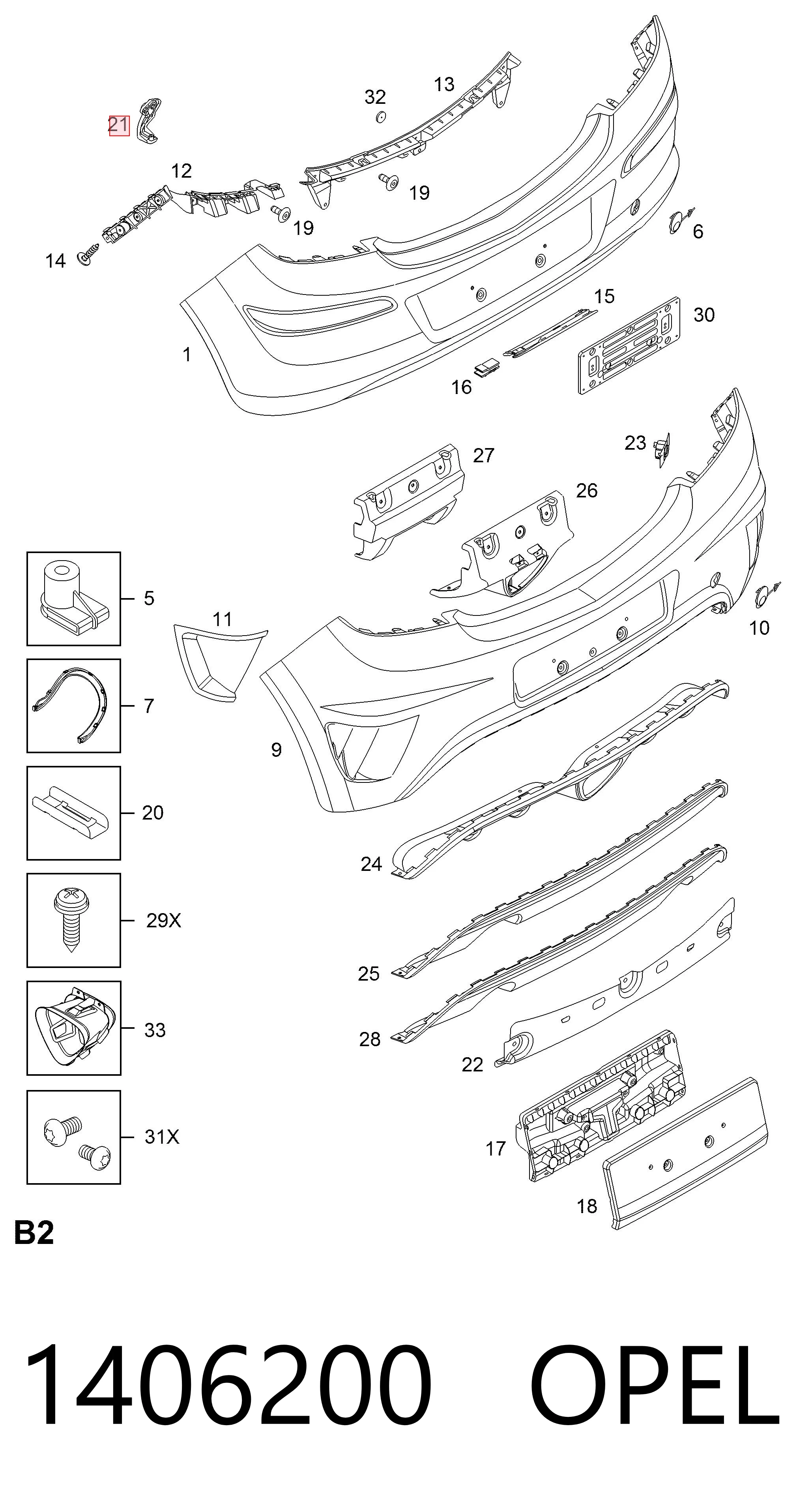 Soporte de parachoques trasero para Opel Corsa D S07