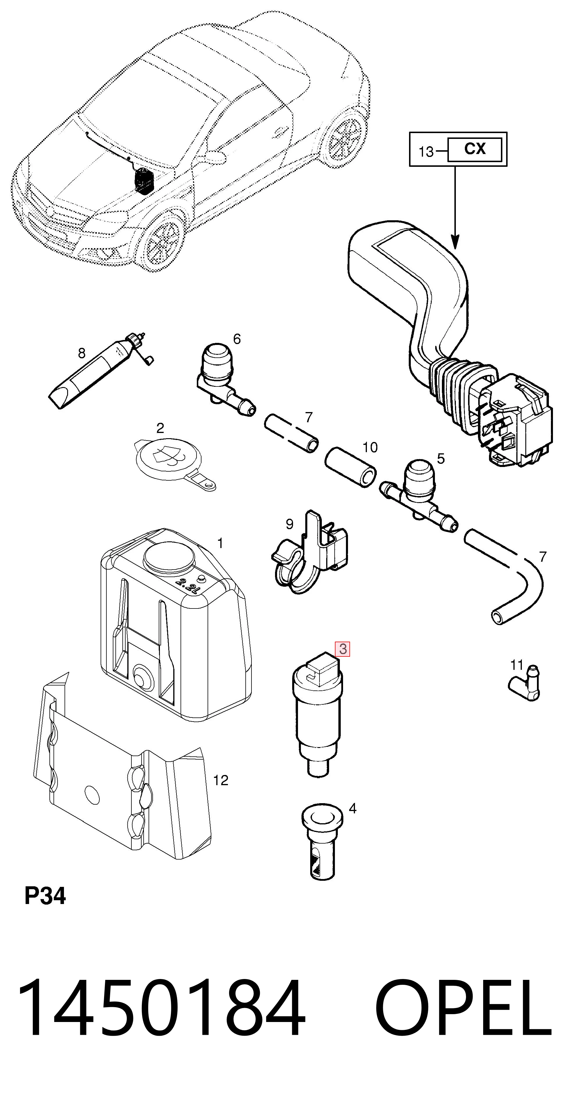 Motor de la bomba del lavaparabrisas delantero 1450184 OPEL