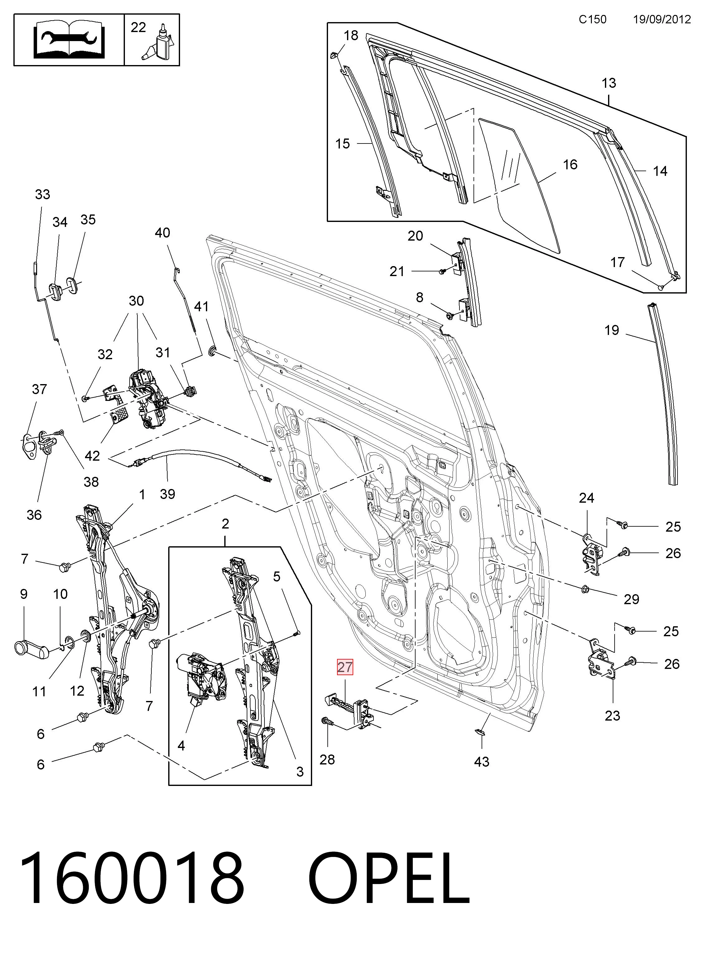 160018 Opel Limitador de apertura de puerta trasera