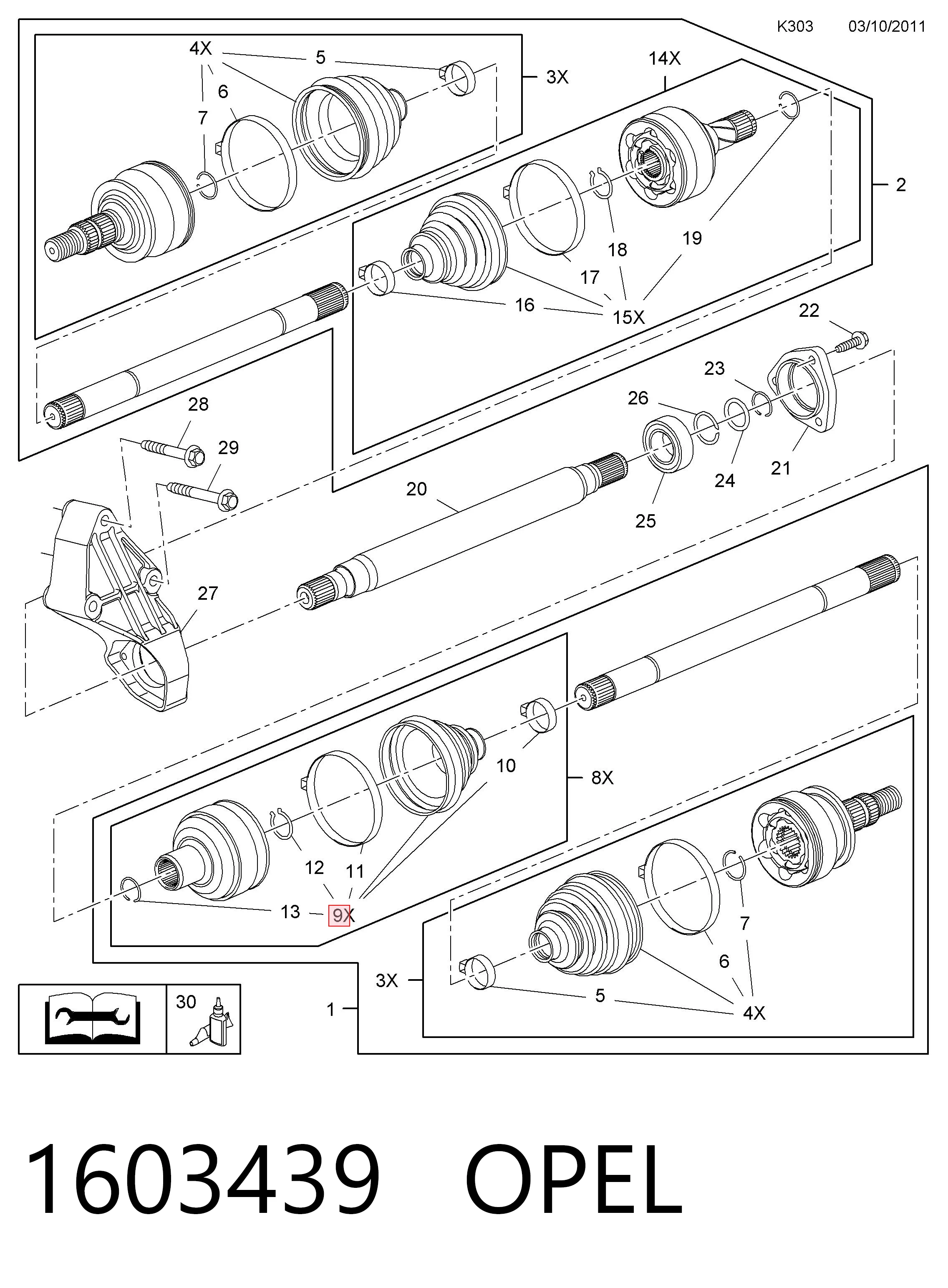 Fuelle interior del palier delantero 1603439 OPEL