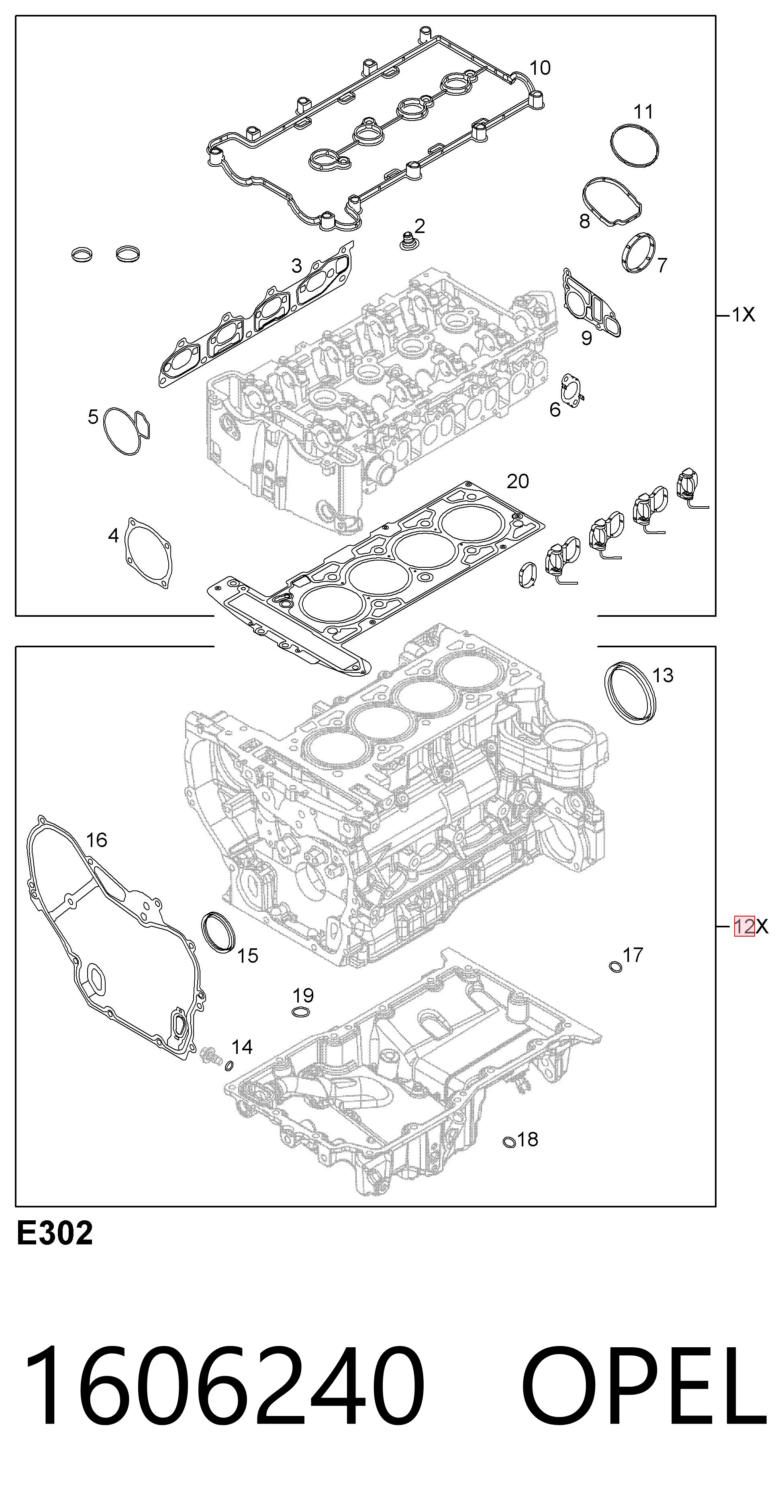 1606240 Opel Kit de juntas, motor, inferior