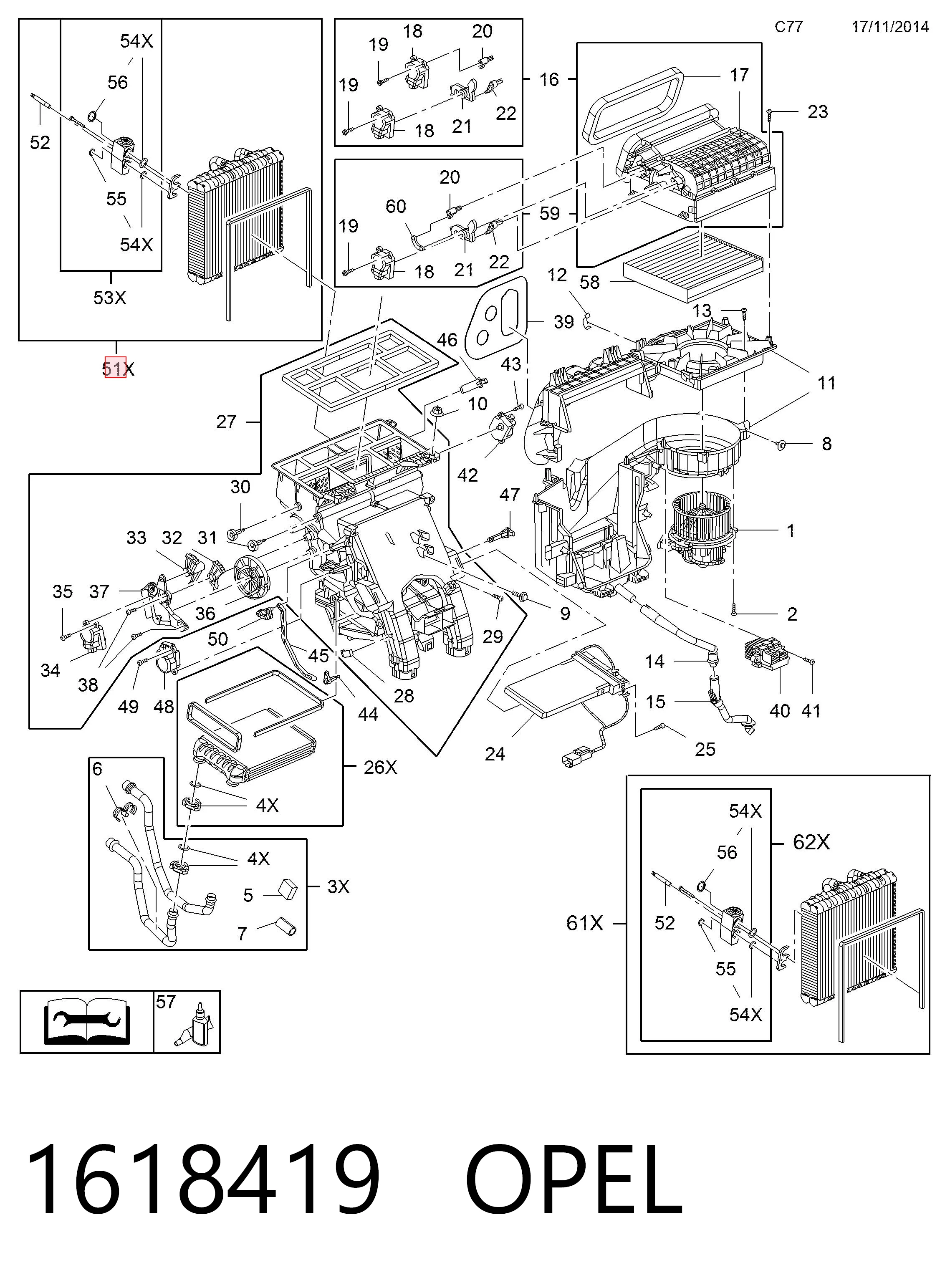 Evaporador, aire acondicionado para Opel Astra J 