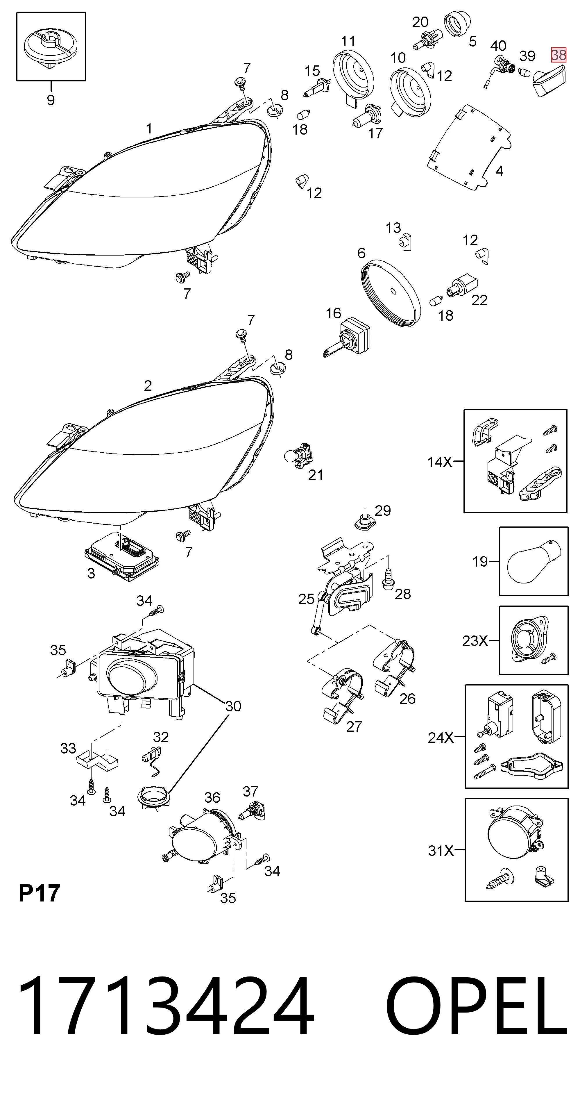 1713424 Opel Luz intermitente de guardabarros derecho
