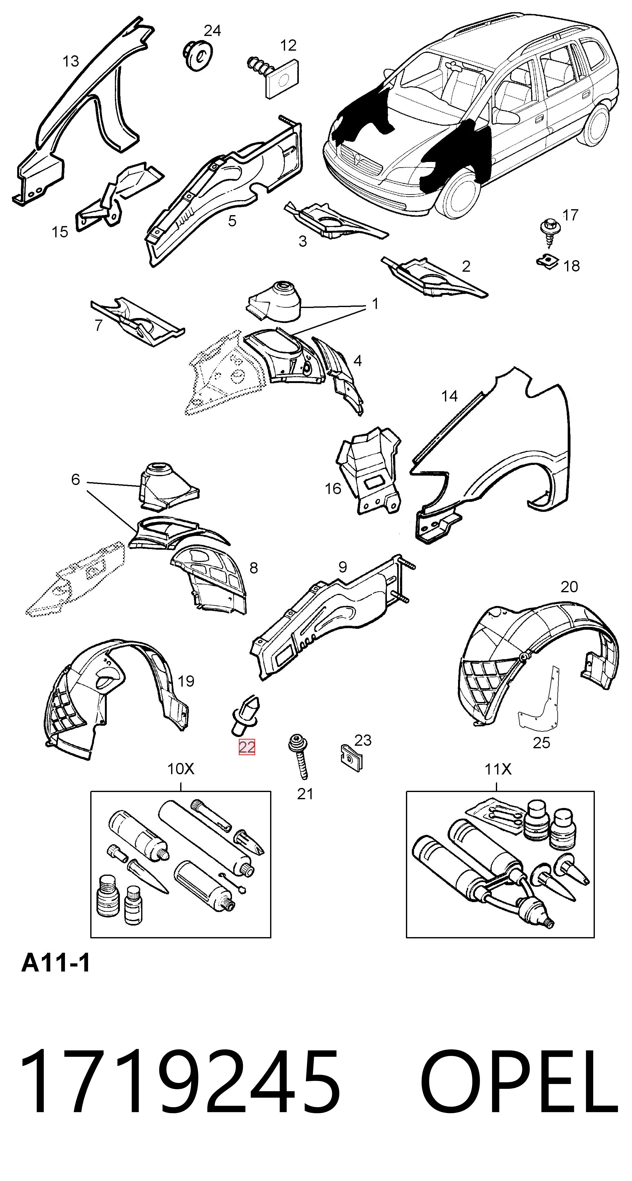 1719245 Opel Clip de fijación del guardabarros delantero
