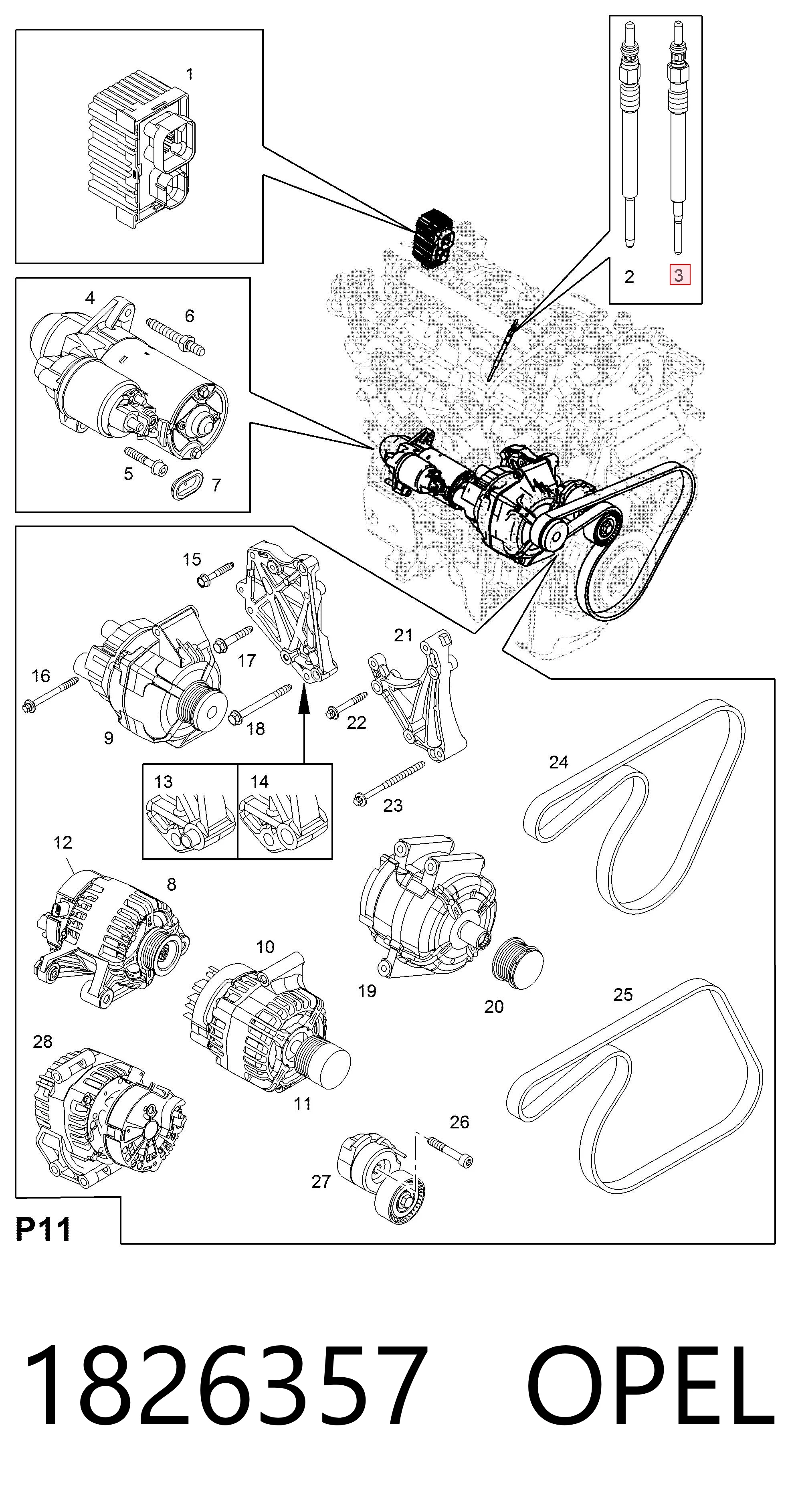 1826357 Opel Bujías de calentamiento