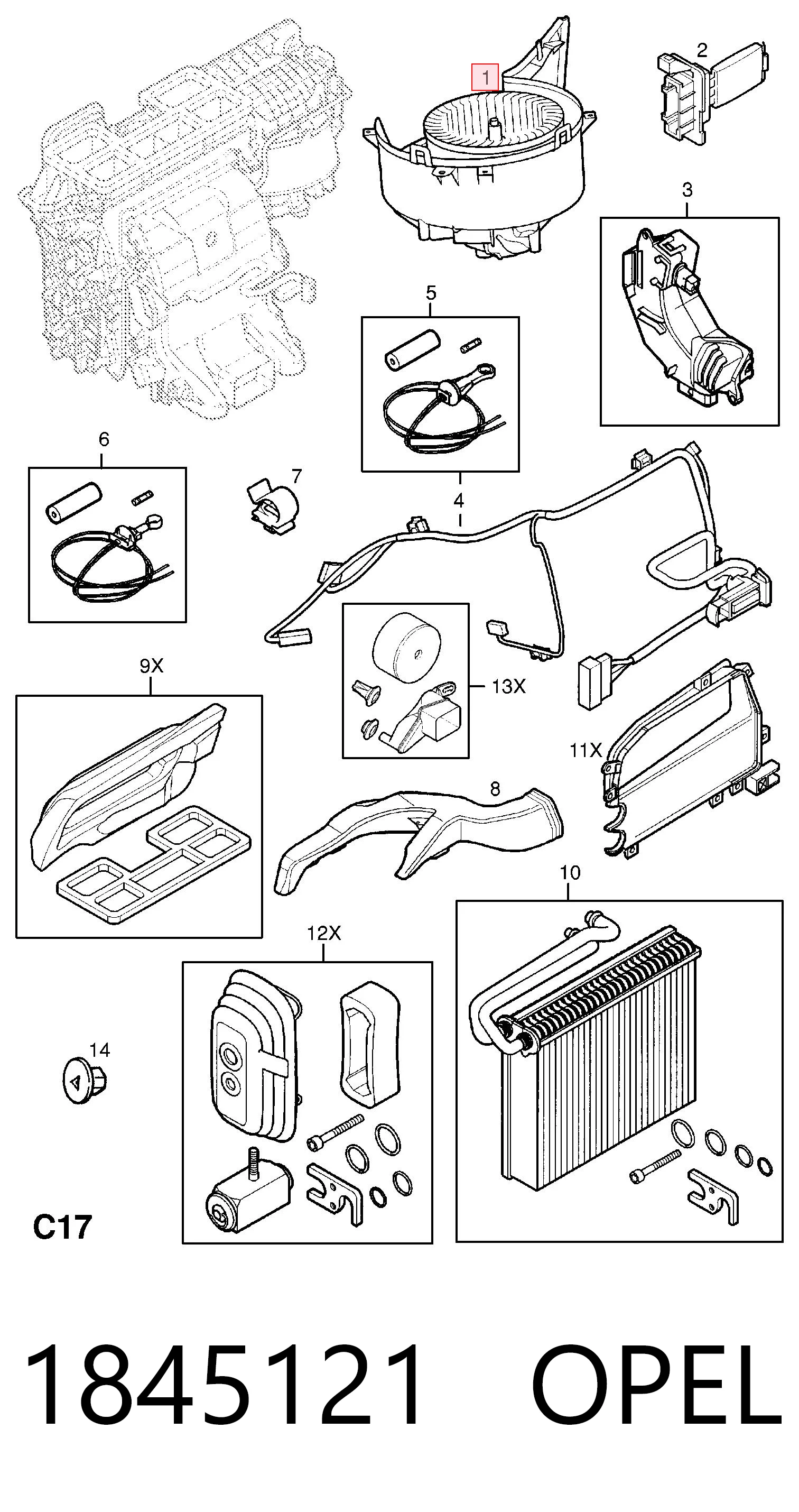 Motor del ventilador del calefactor 1845121 OPEL