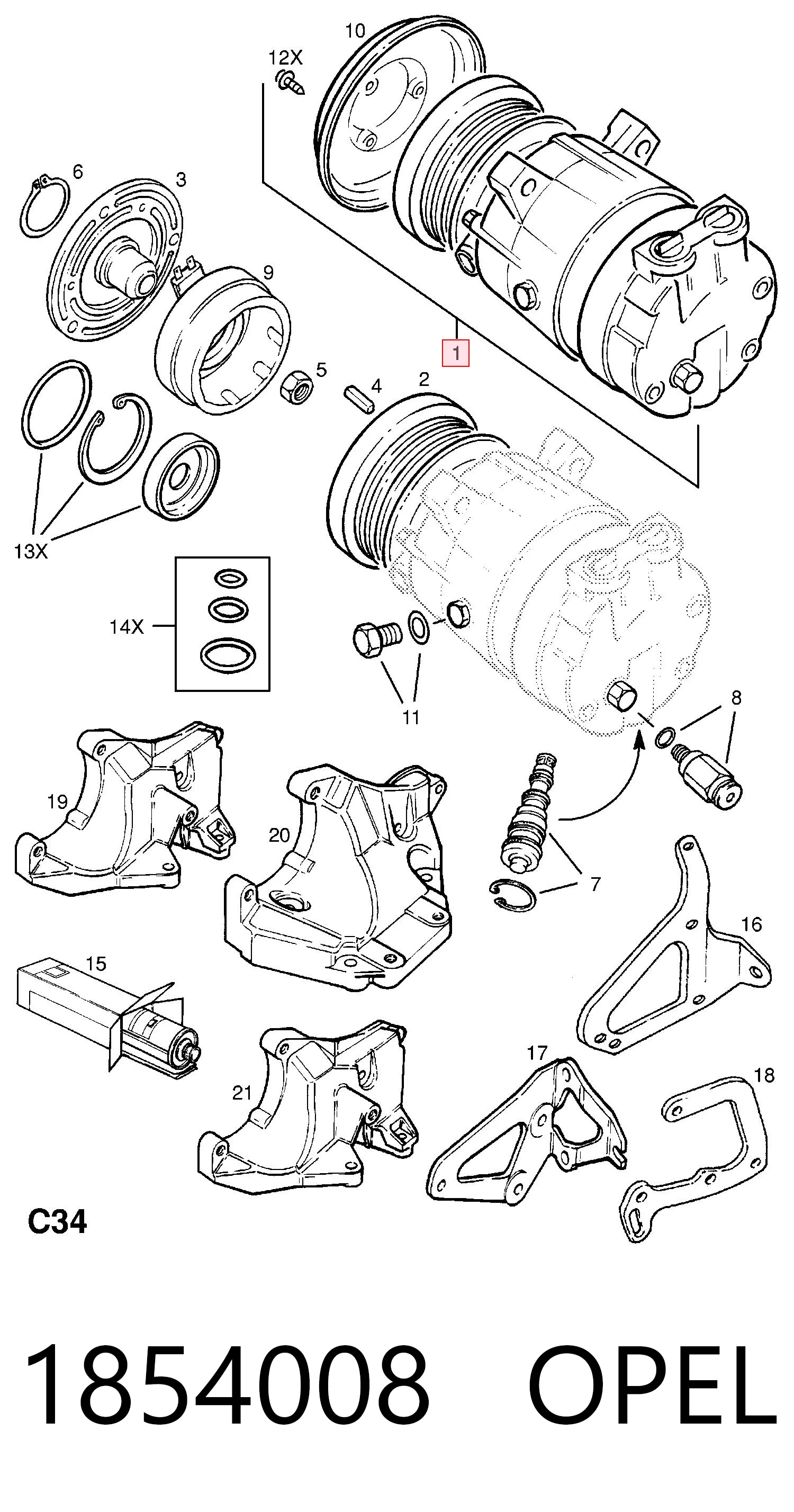 1854008 Opel Compresor climatizador
