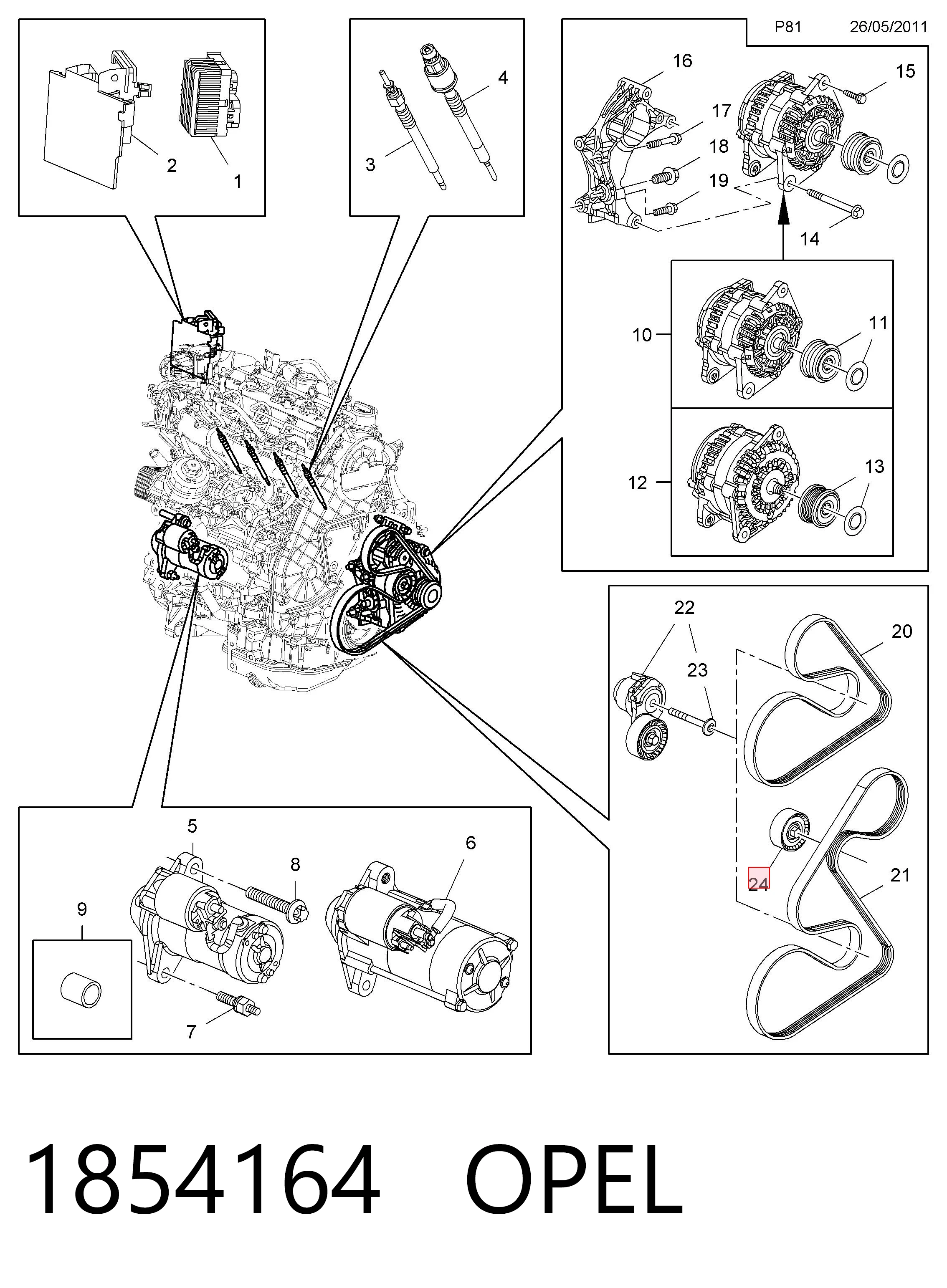 Polea guía correa poli V Opel Mokka  (2012-2019)