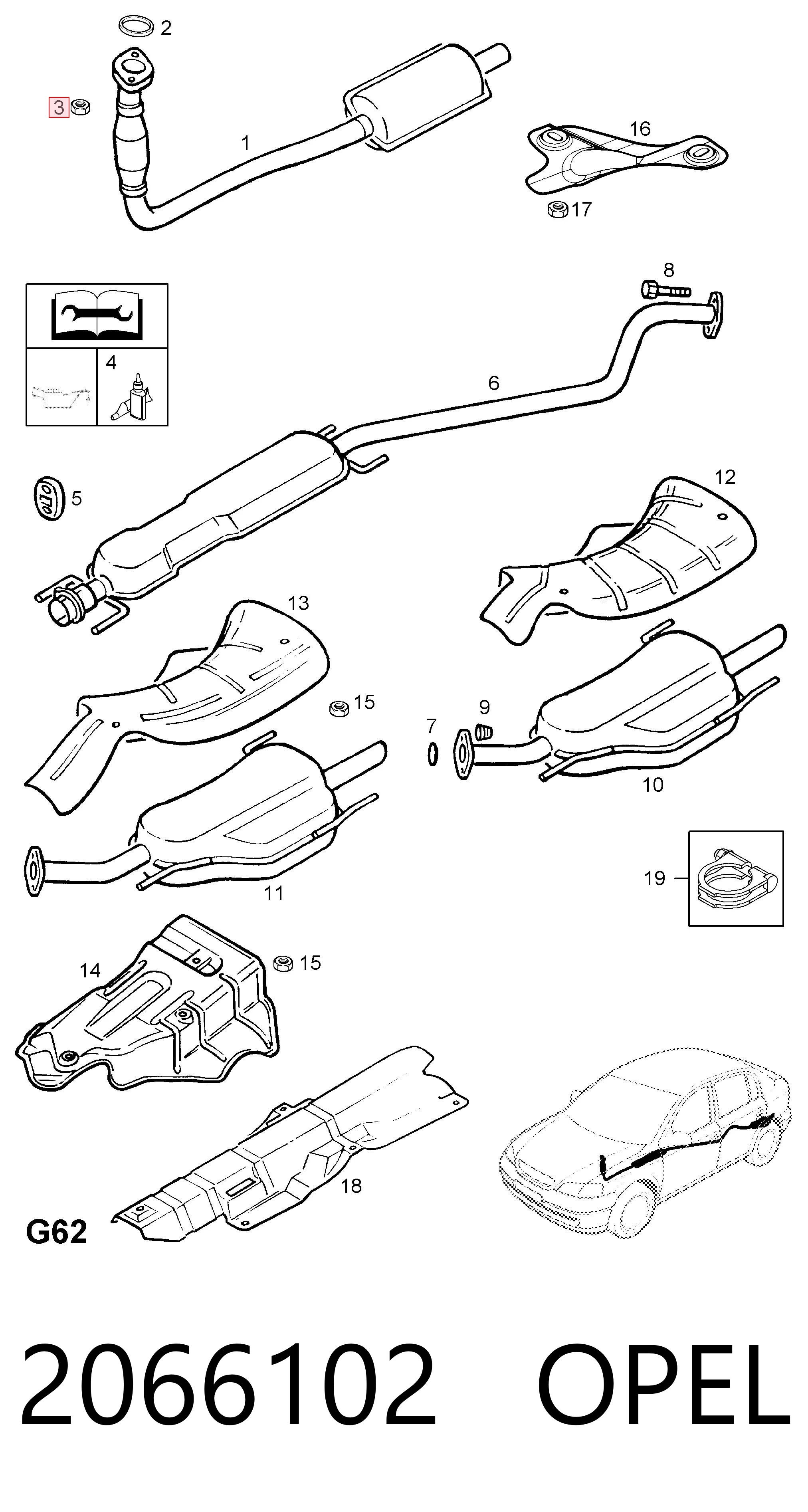 Tuerca de fijación del tubo de escape 2066102 OPEL