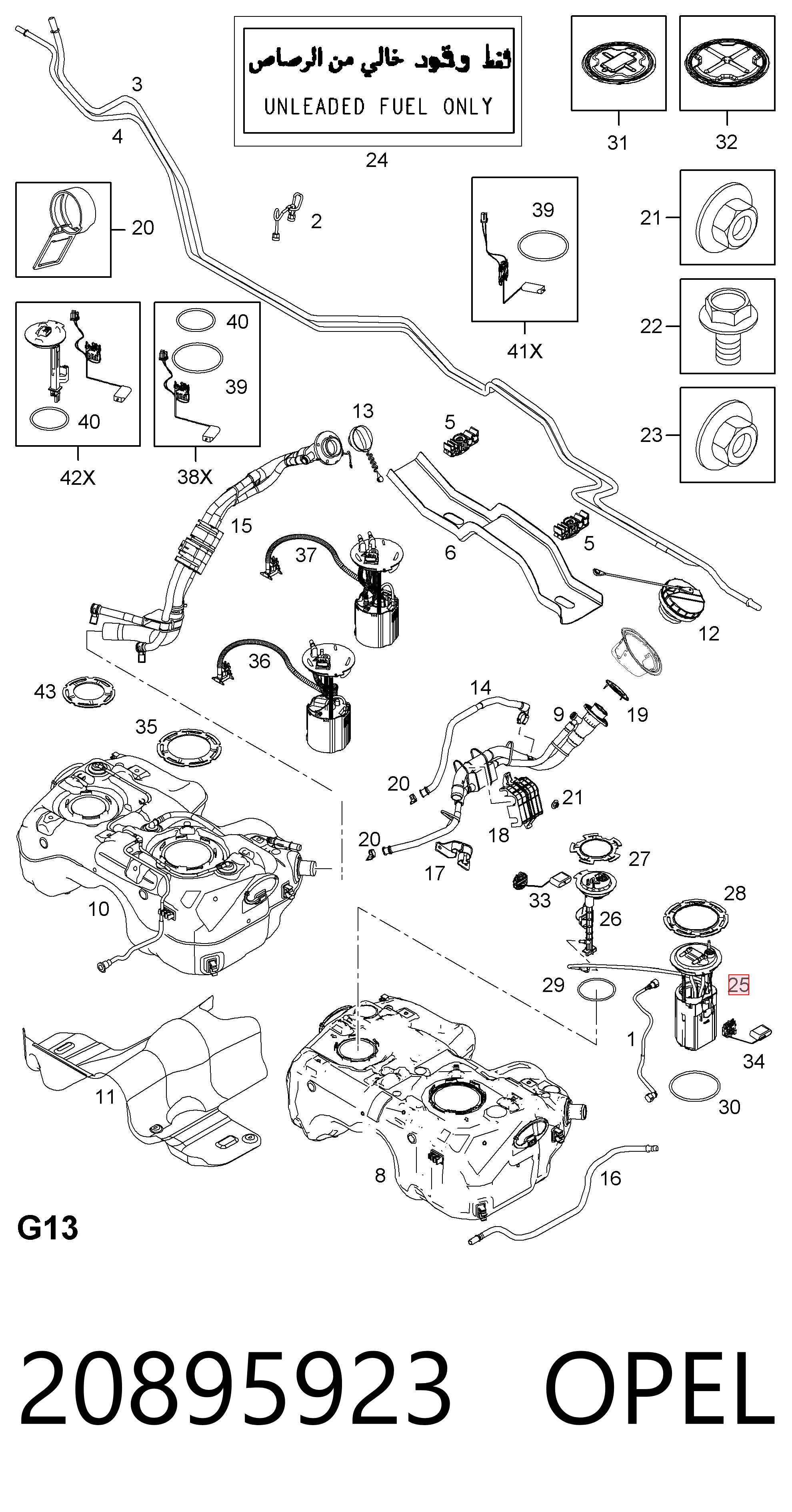 20895923 Opel Módulo de alimentación de combustible