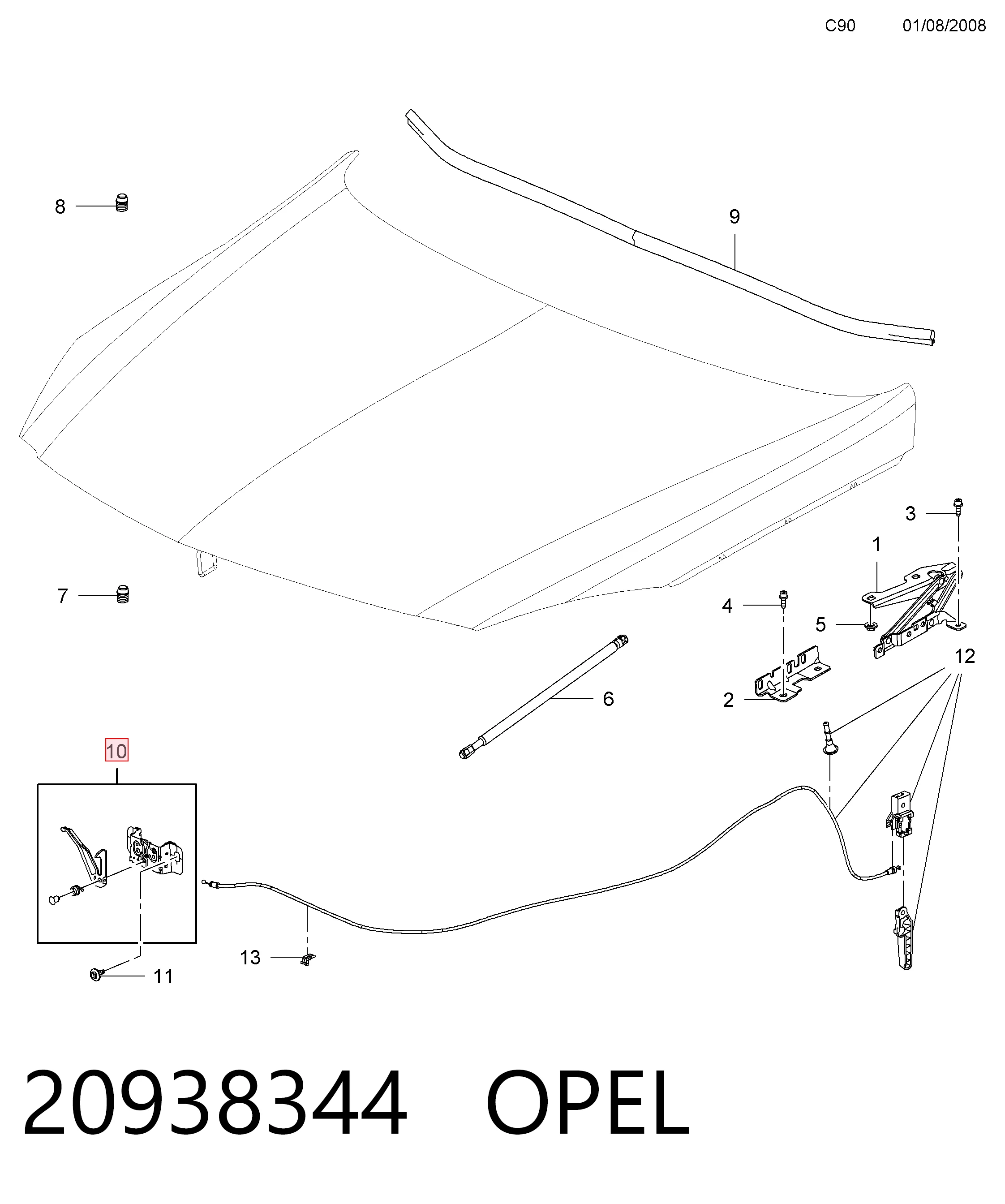 Cerradura de Capot para Opel Insignia A G09