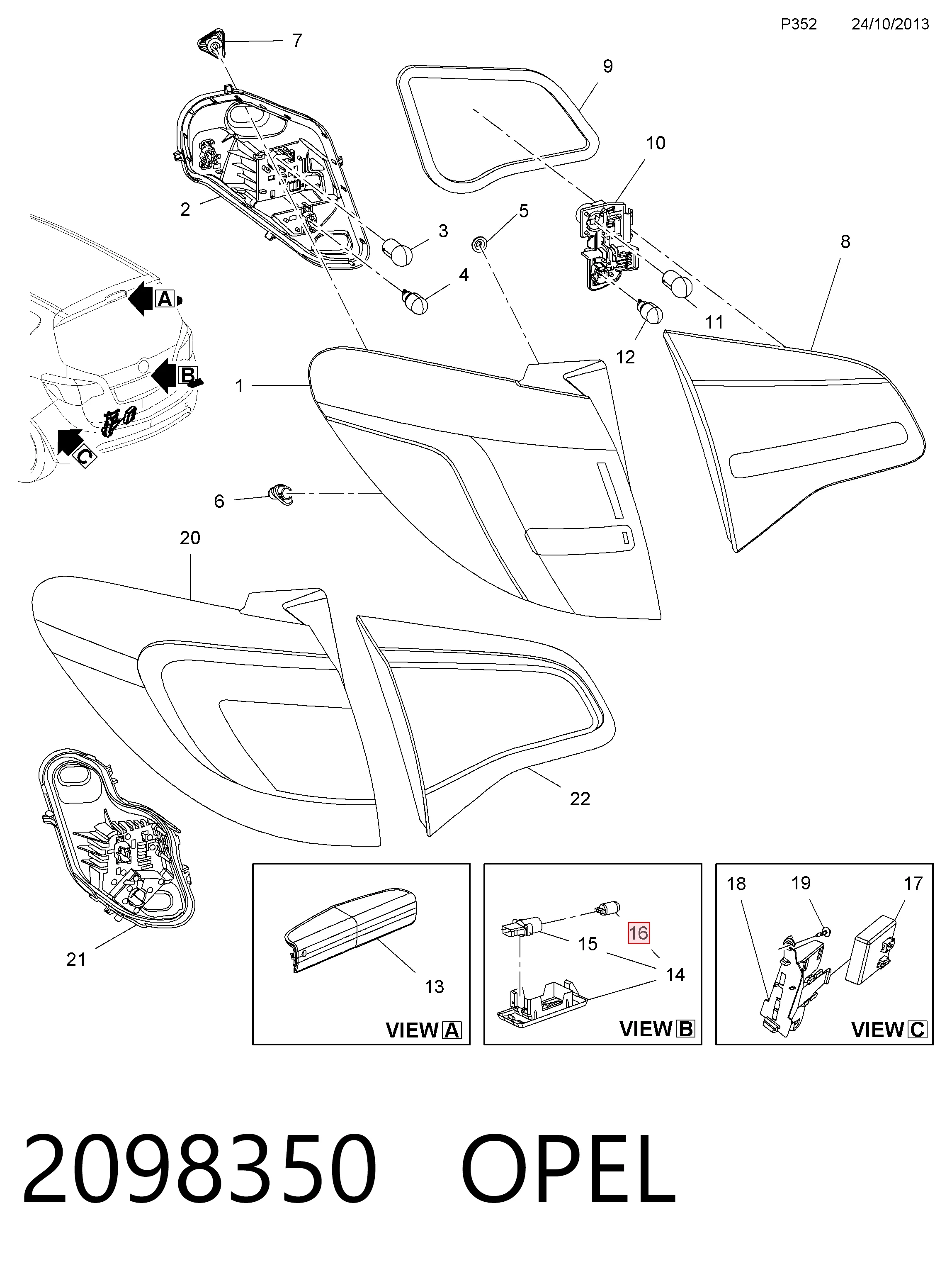 2098350 Opel Lámpara de luz interior de cabina