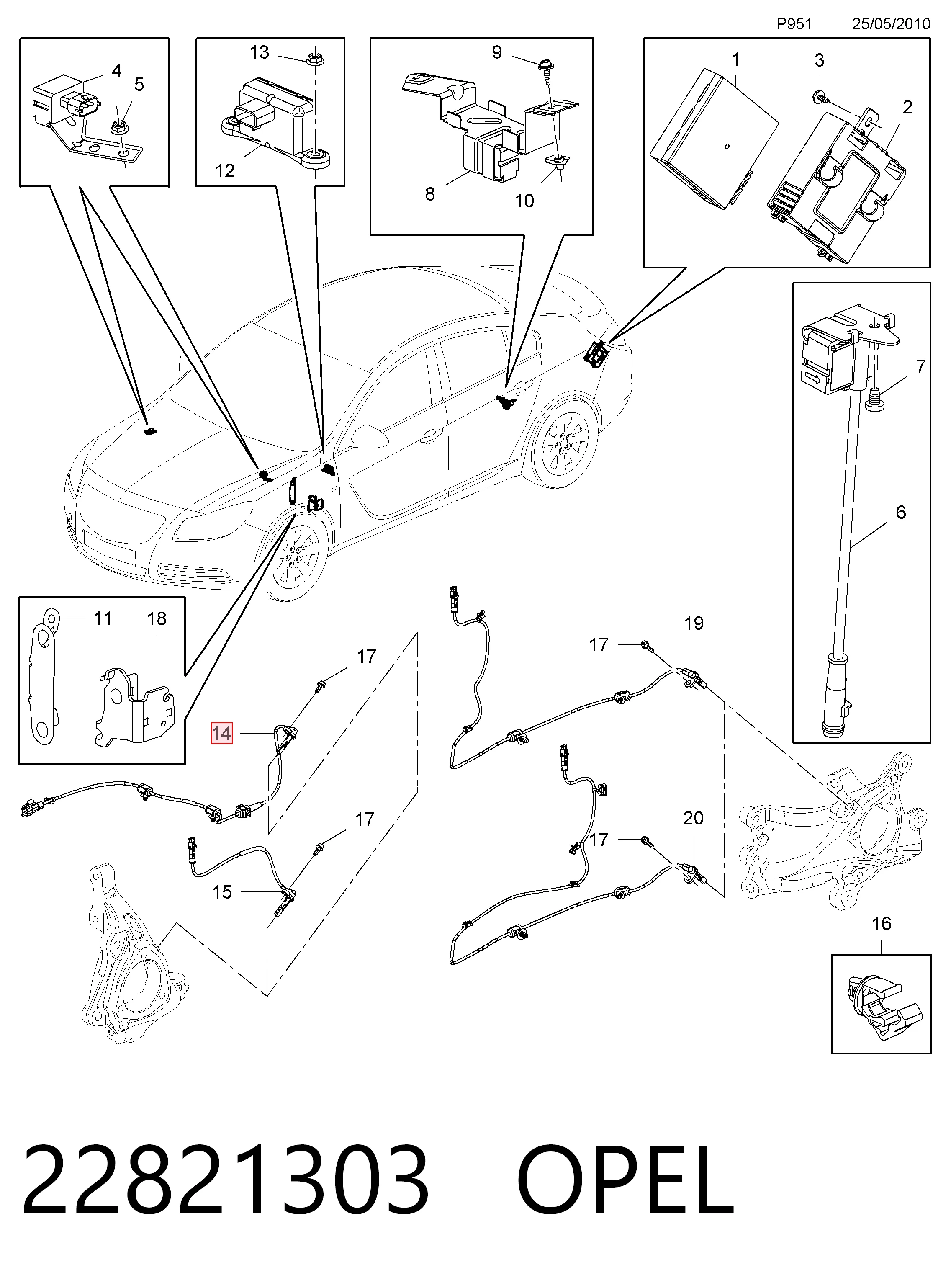 22821303 Opel Sensor de rueda abs