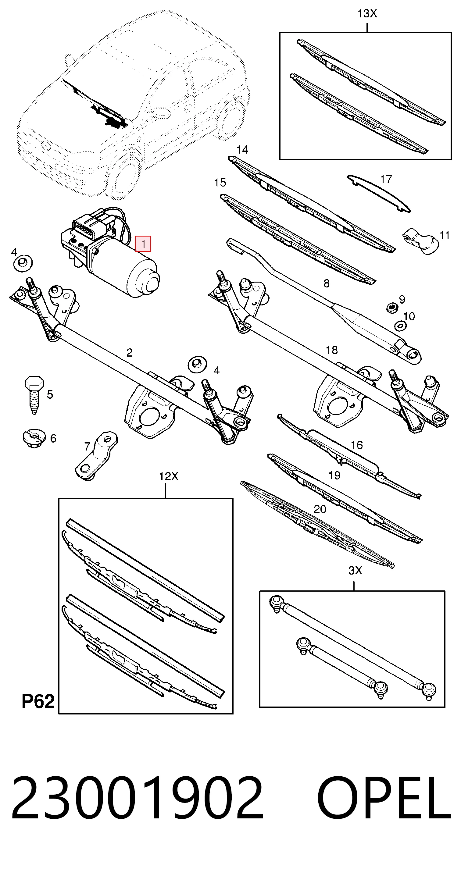 Motor del limpiaparabrisas para Opel Corsa  (F08, F68)