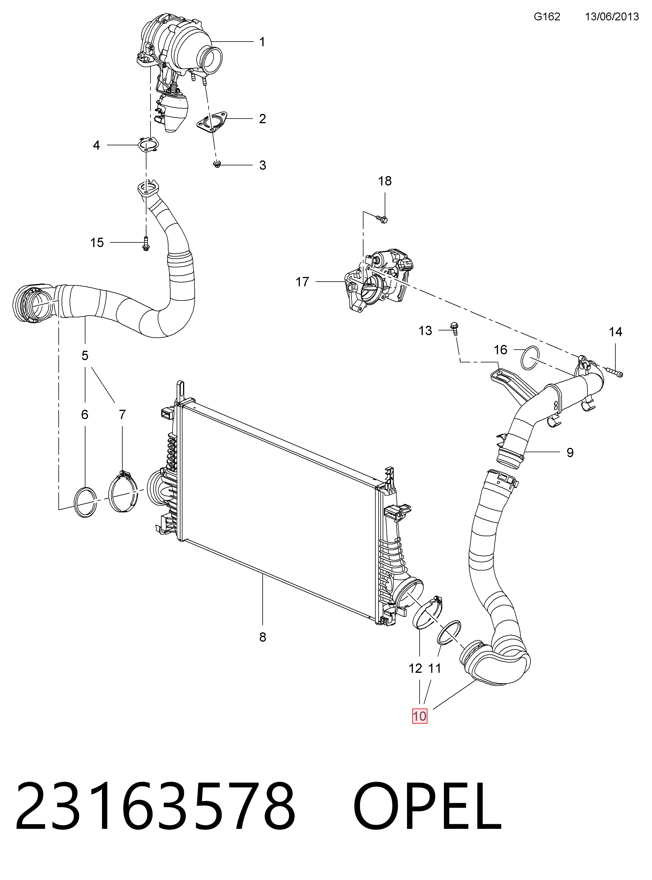 23163578 Opel Manguera del intercooler