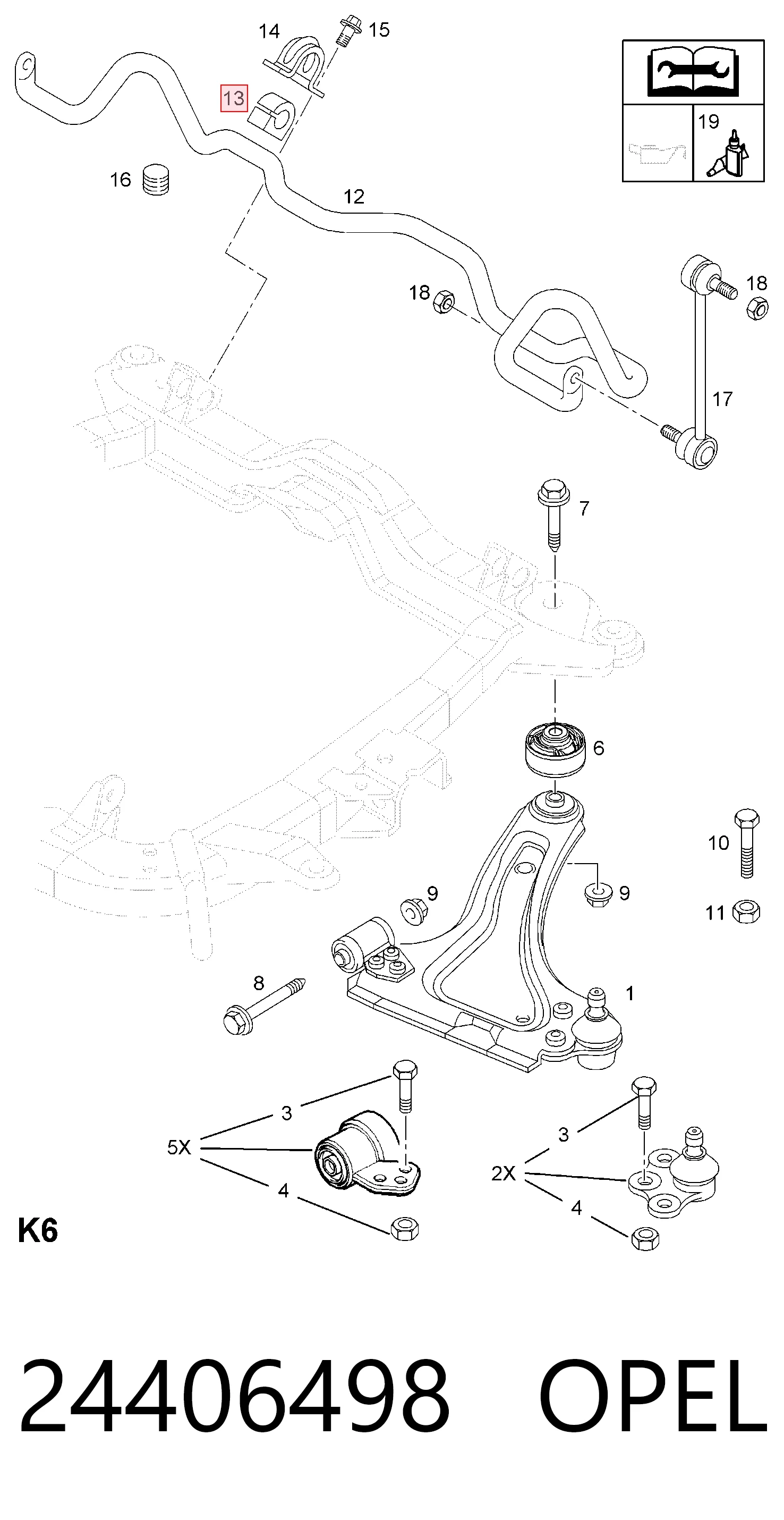 Buje de barra estabilizadora delantera 24406498 OPEL