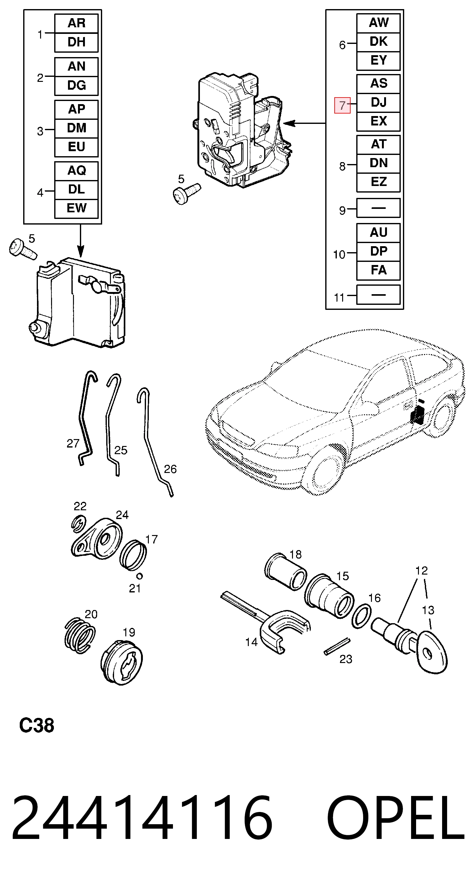 Cerradura de puerta para Opel Zafira A F75