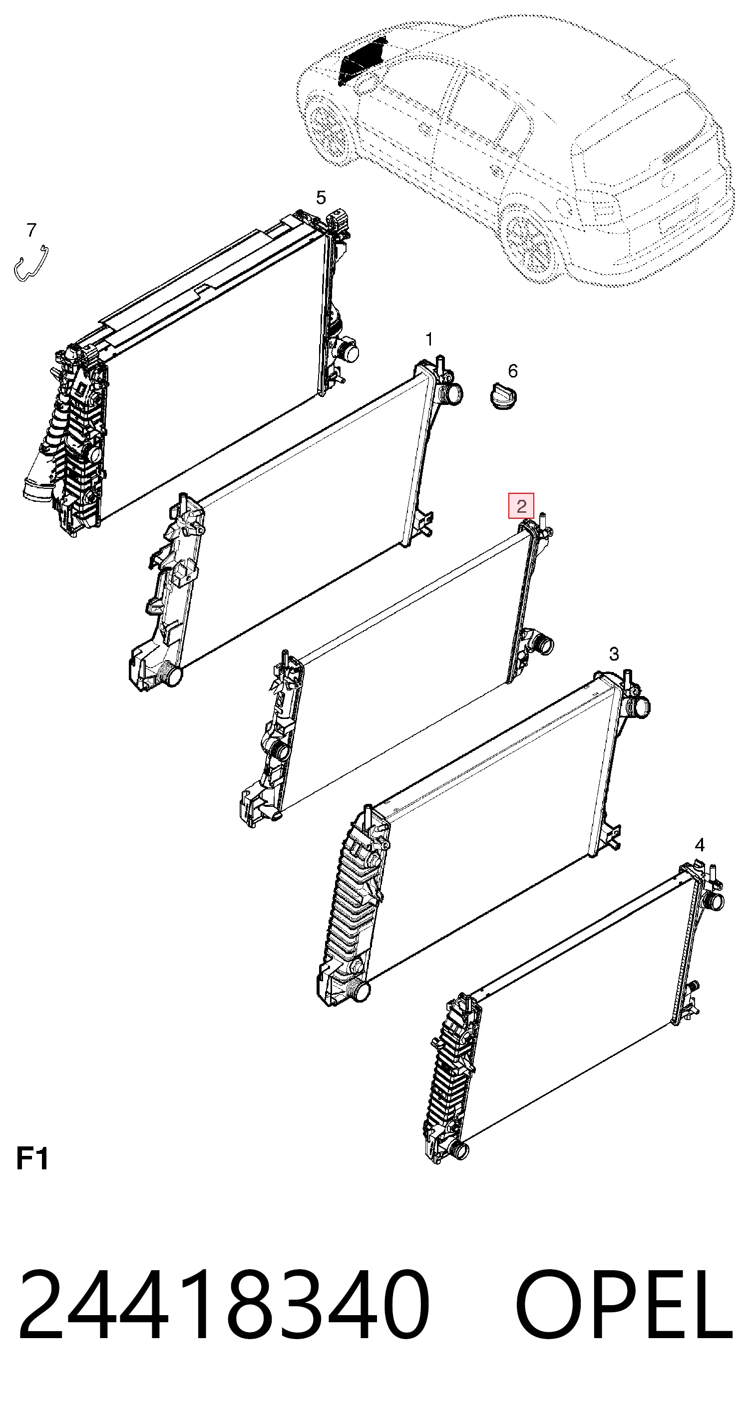 Radiador de refrigeración del motor 24418340 OPEL
