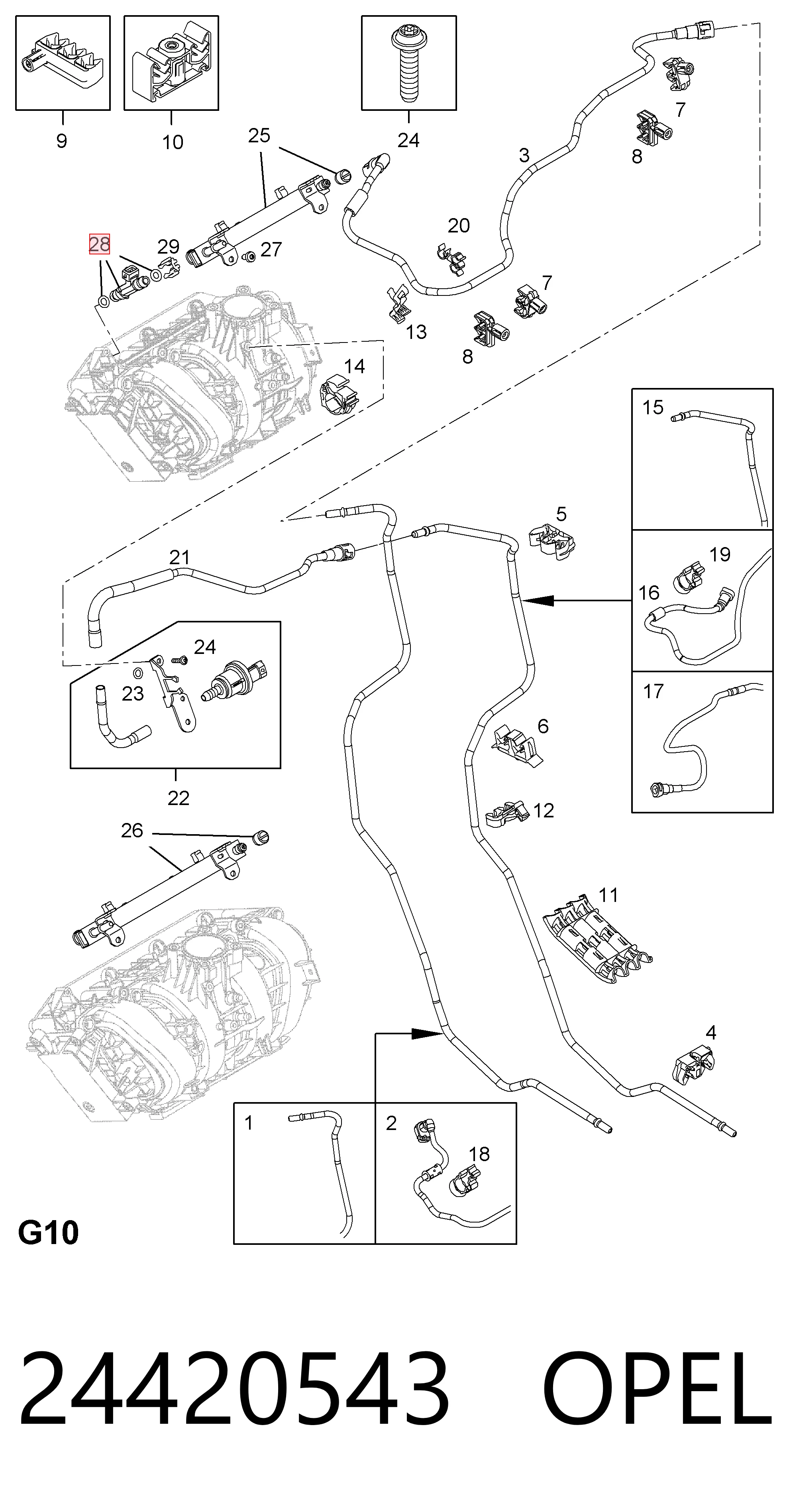 24420543 Opel Inyector de combustible