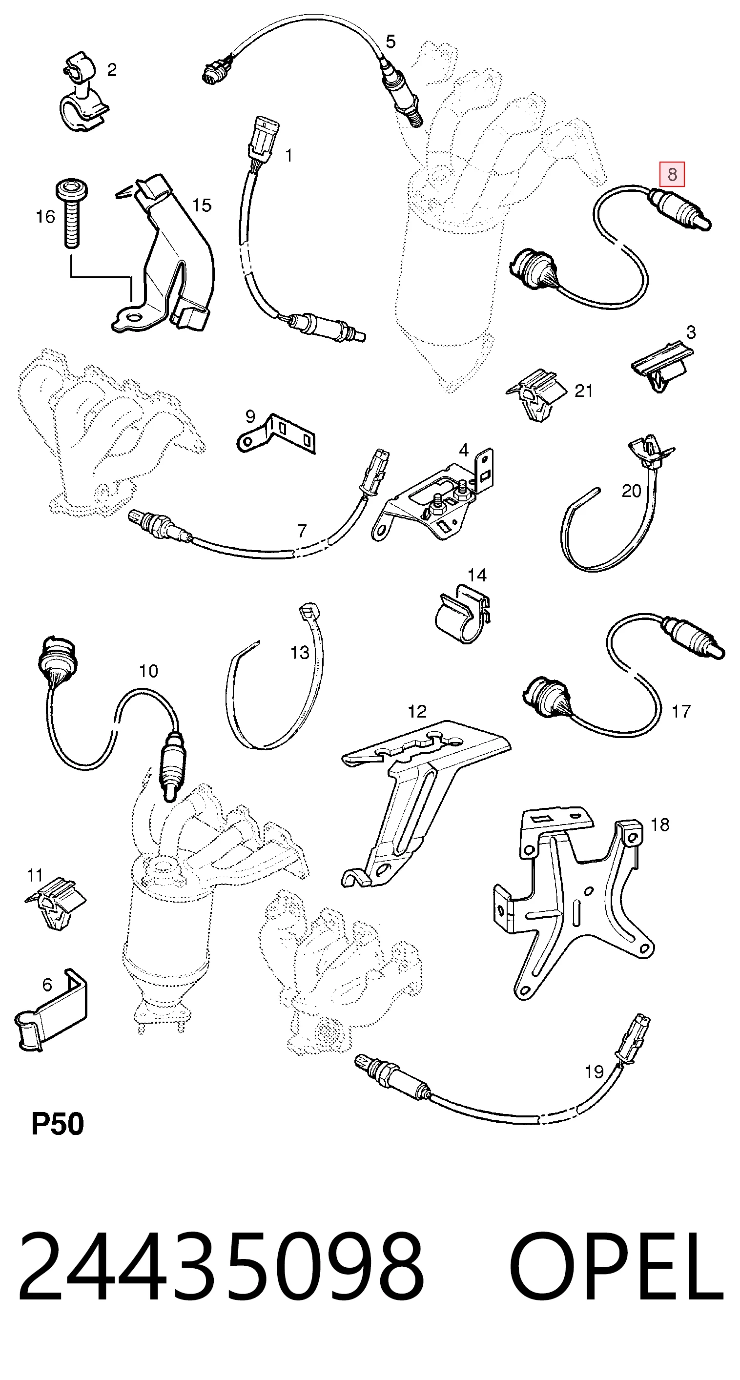 24435098 Opel Sonda lambda de oxígeno posterior al catalizador