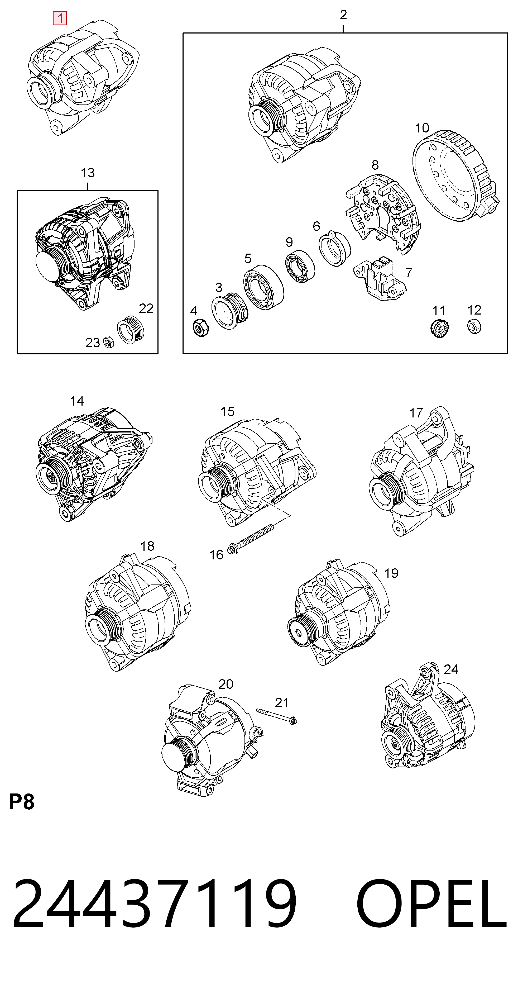 24437119 Opel Alternador de coche