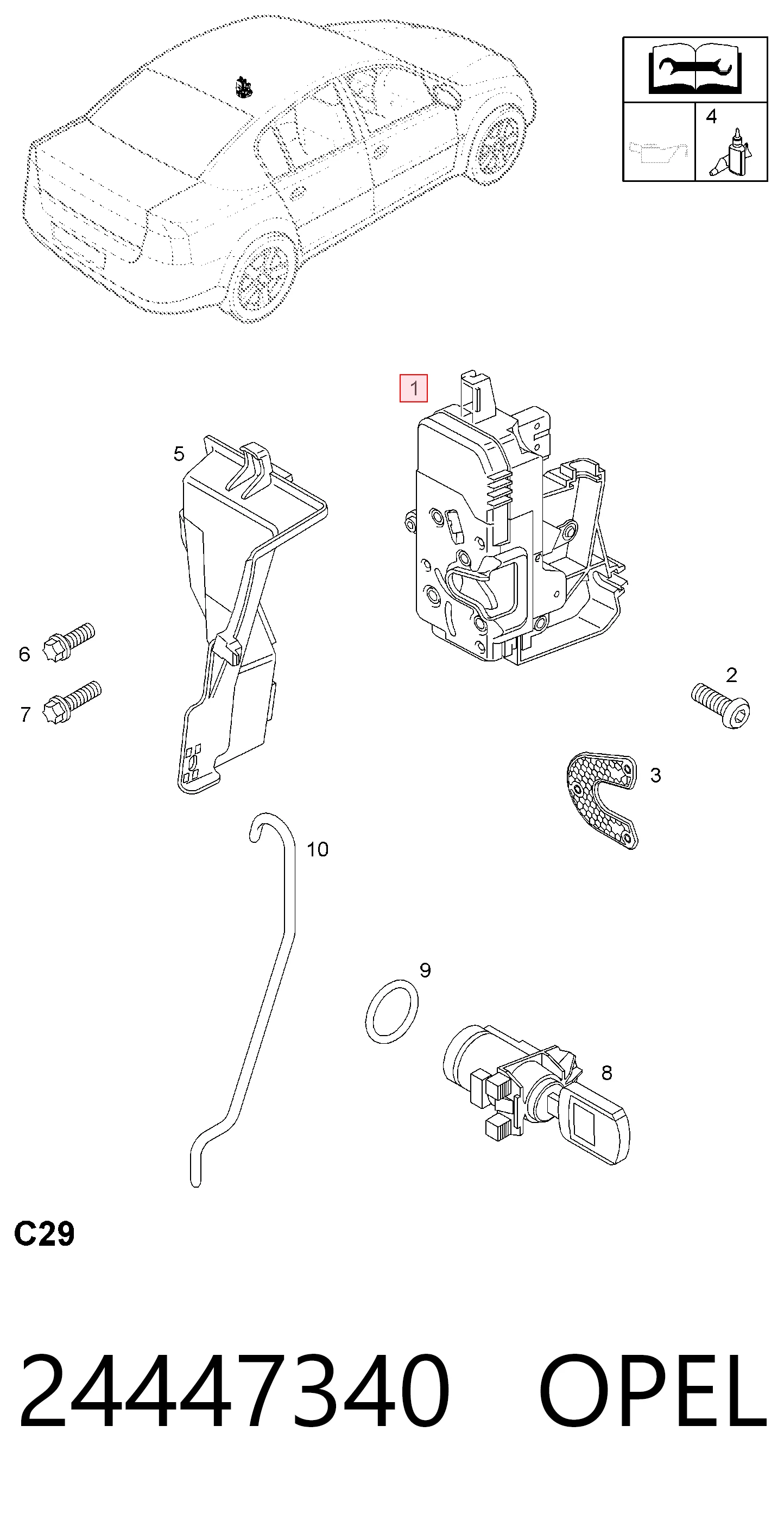 Cerradura de puerta para Opel Vectra C 