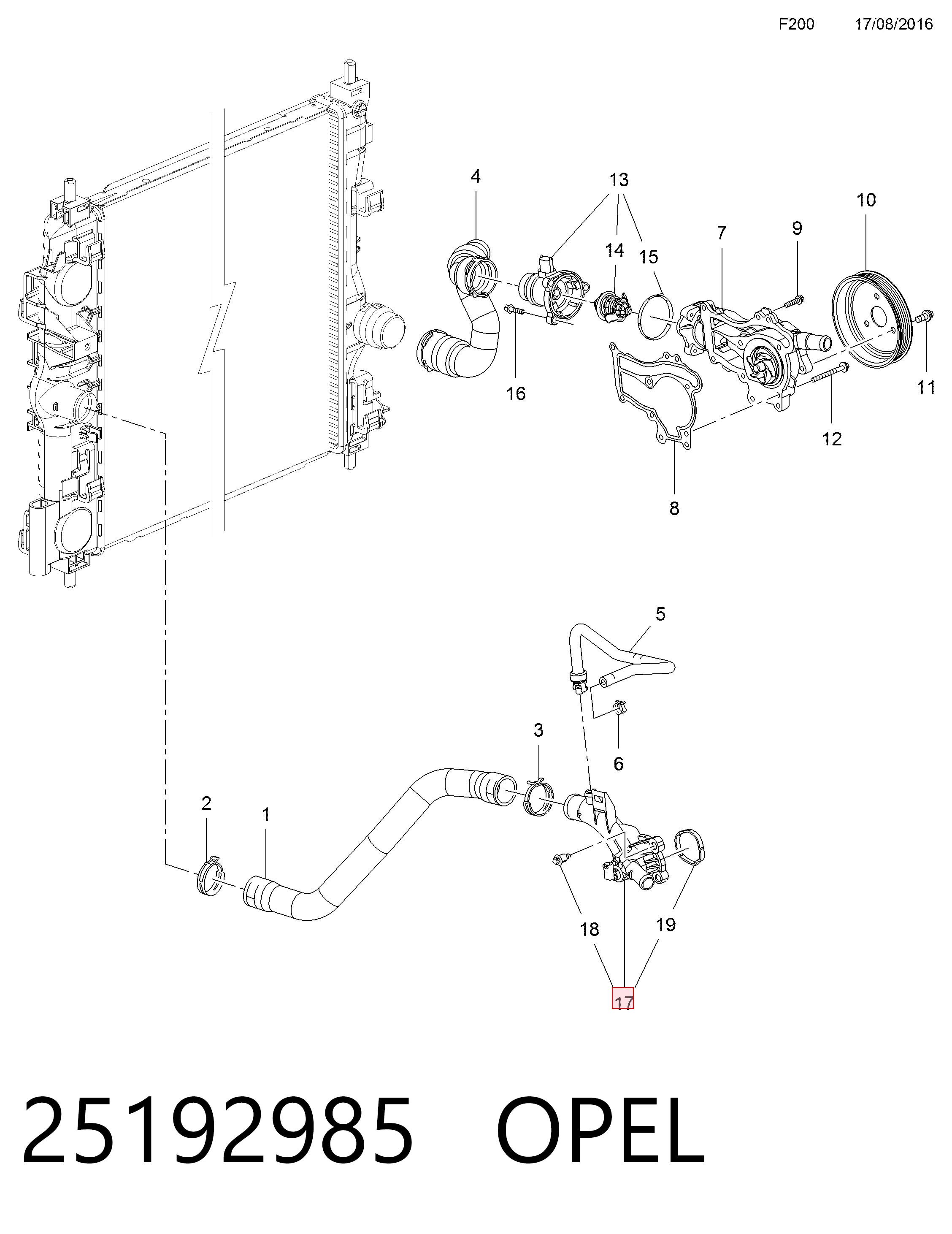 25192985 Opel Caja del termostato