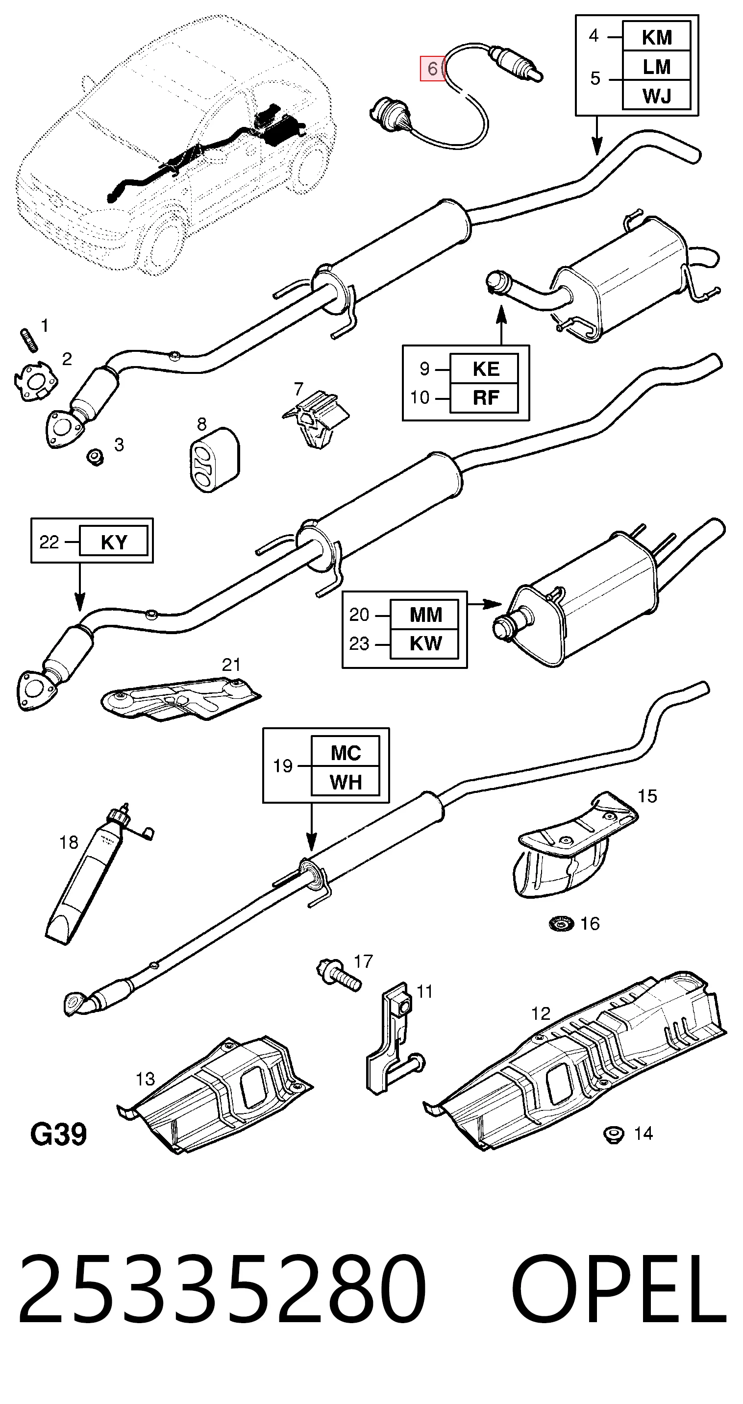 25335280 Opel Sensor de oxígeno previo al catalizador
