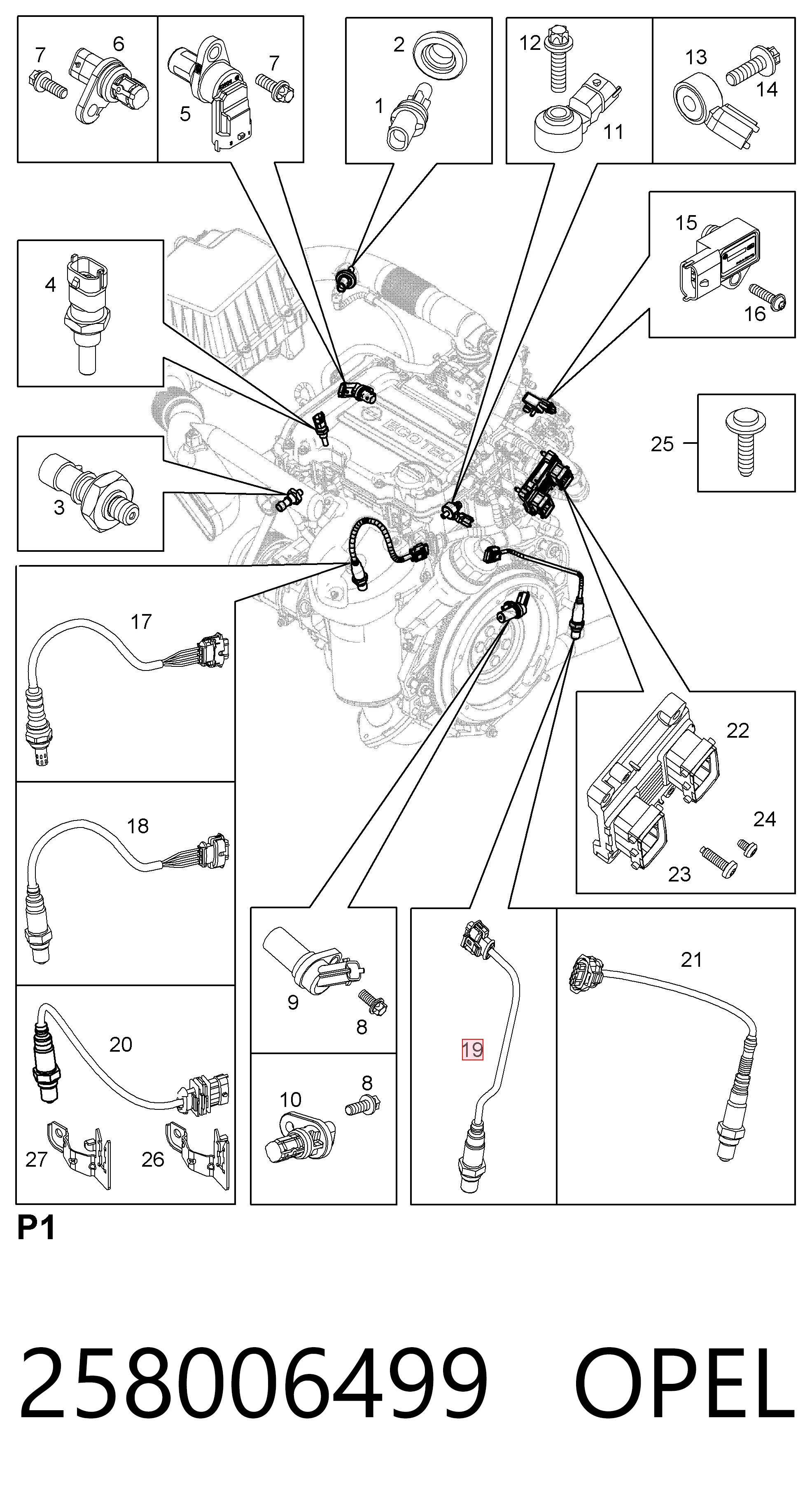 258006499 Opel Sonda lambda de oxígeno posterior al catalizador