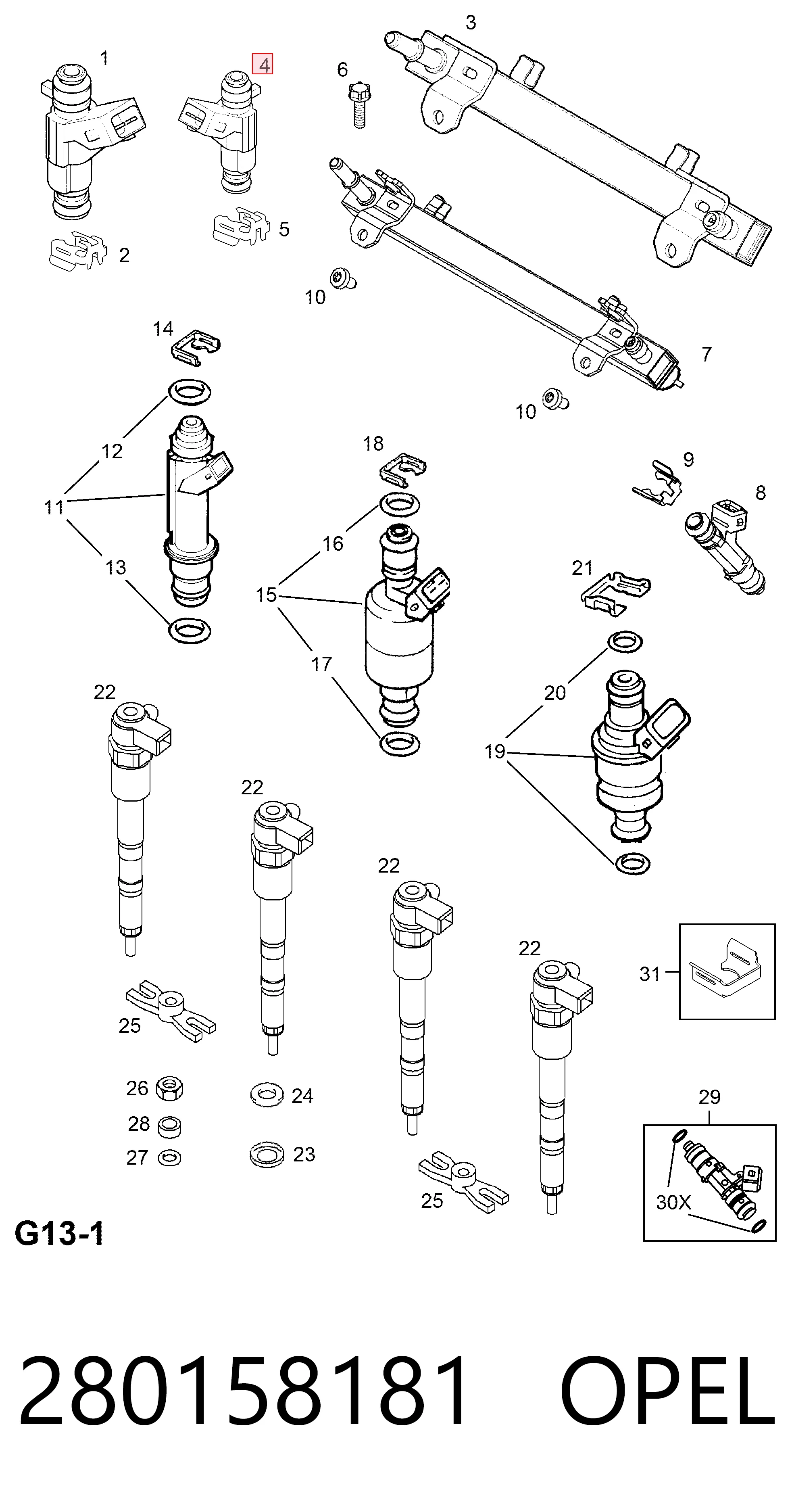 280158181 Opel Inyector de combustible